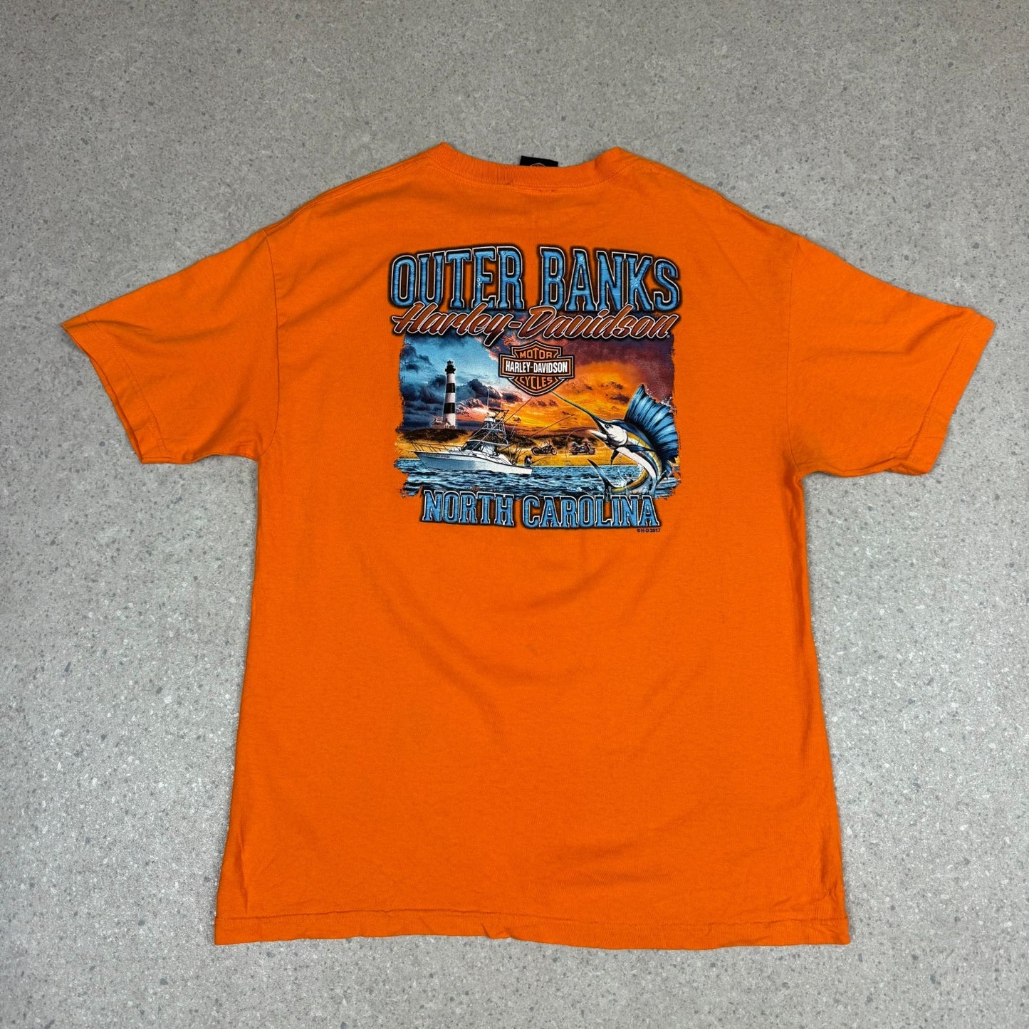 Harley Davidson T Shirt Large Orange North Carolina Outer Banks