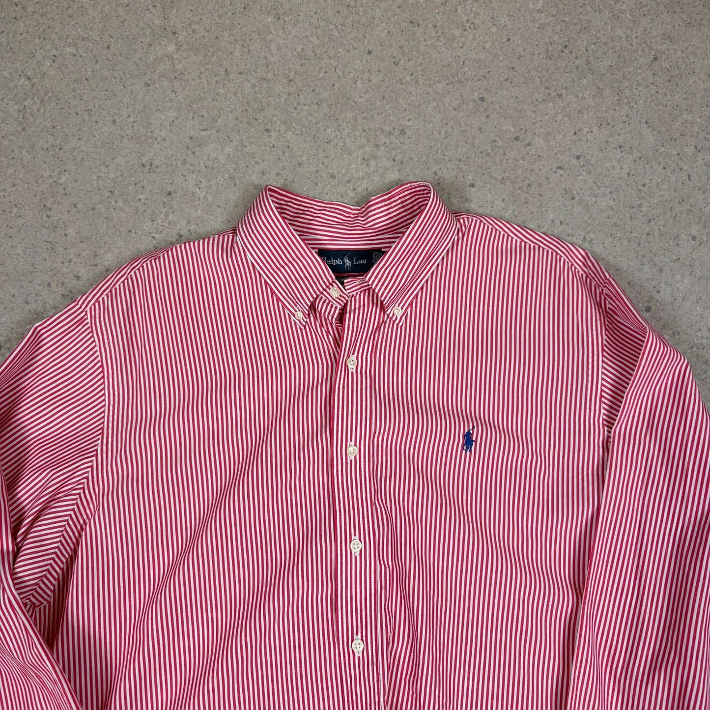 Ralph Lauren Shirt XXL Pink White Striped Embroidered Logo Button Down