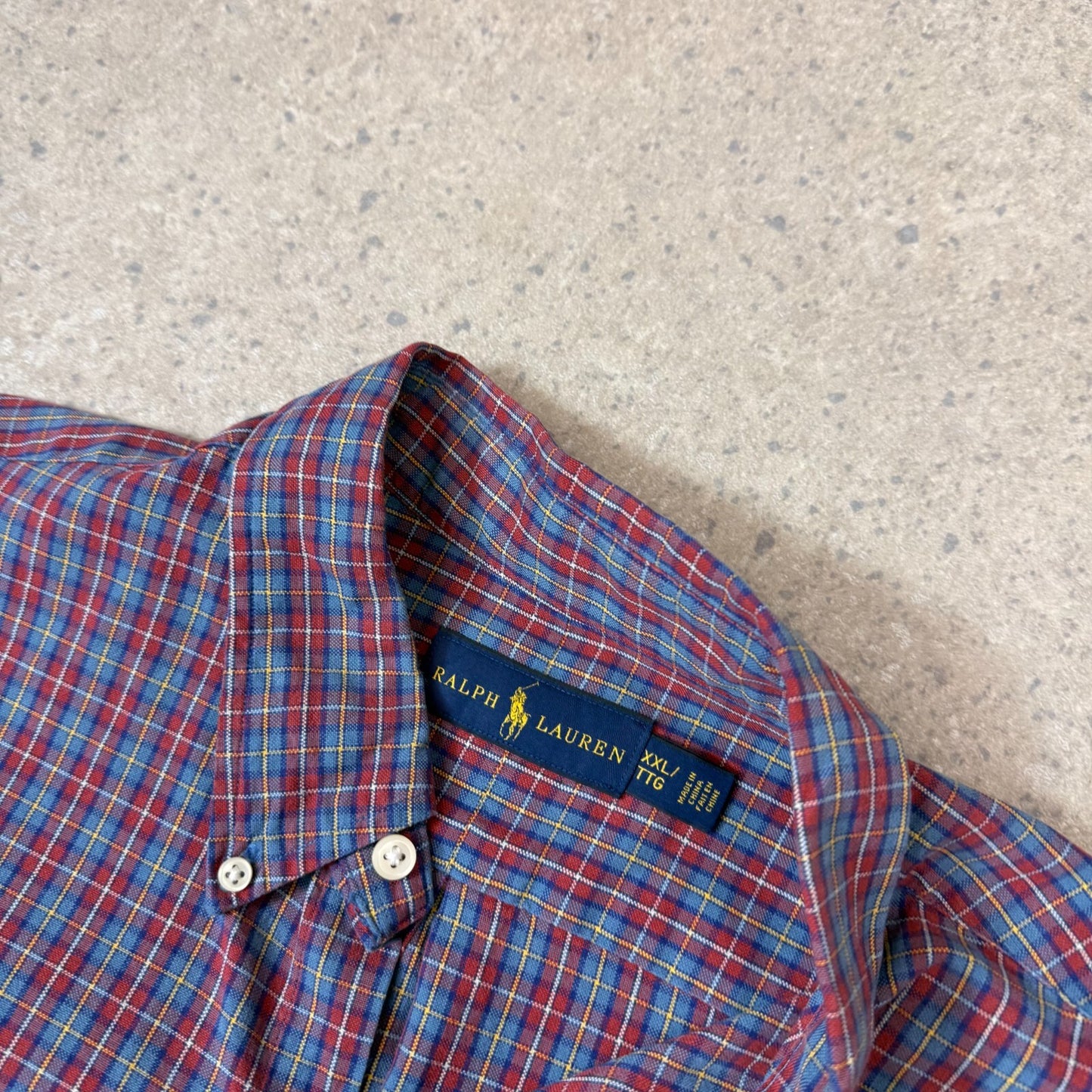 Ralph Lauren Shirt 2XL Red Blue Check Button Down Long Sleeve