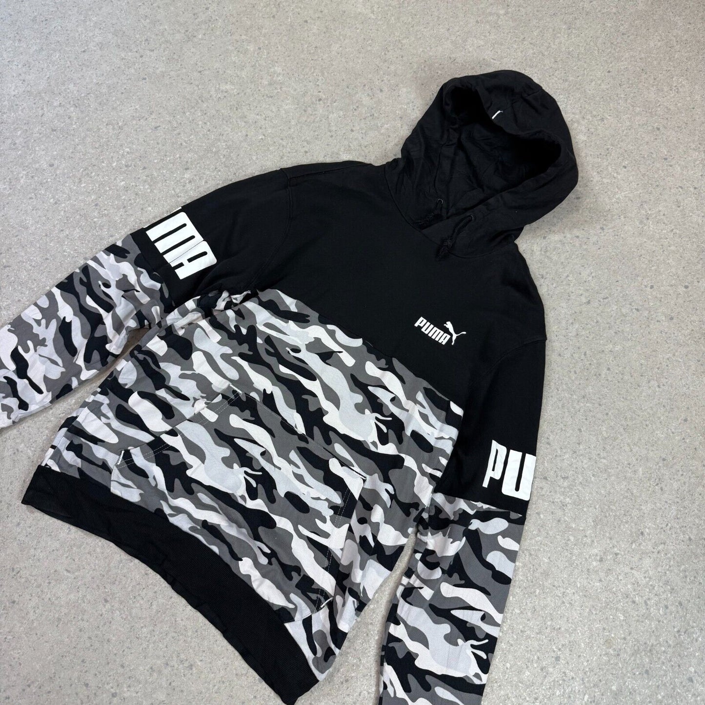 Puma Hoodie Small / Medium Black White Camo Printed