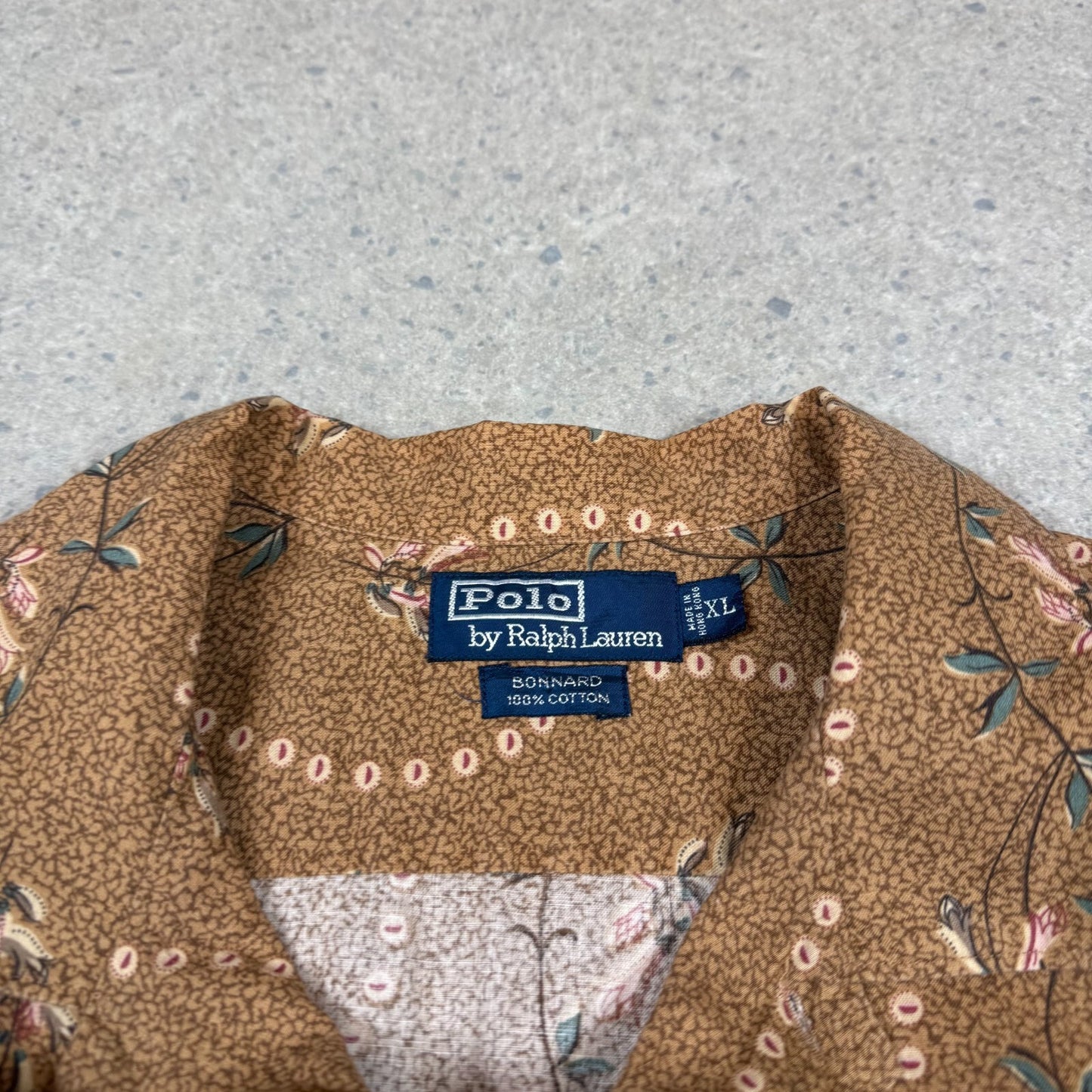 Ralph Lauren Shirt XL Brown Summer Short Sleeve Tropical Print Rare