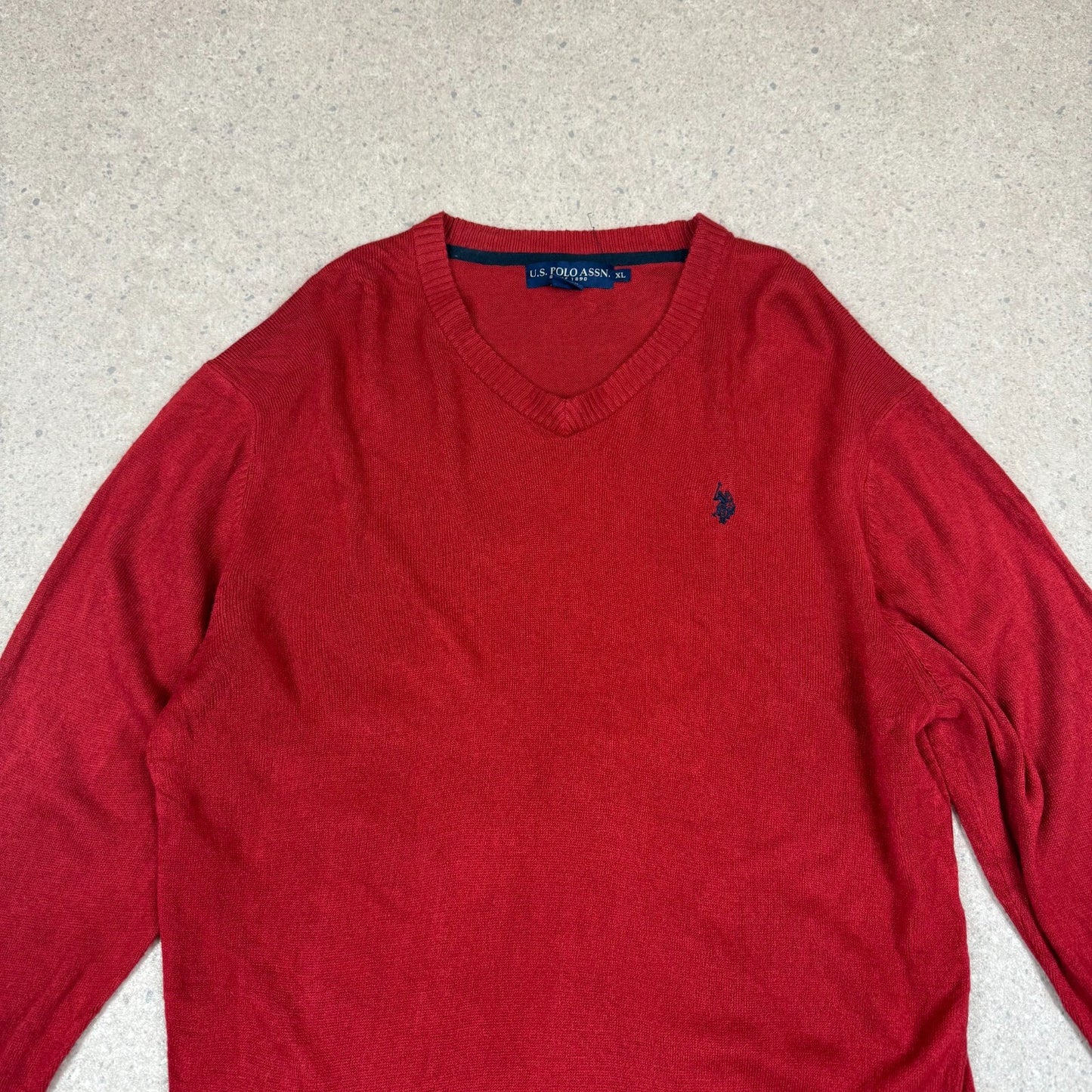 US Polo Assassin Knit Jumper XL V Neck Red Colourway Embroidered Logo