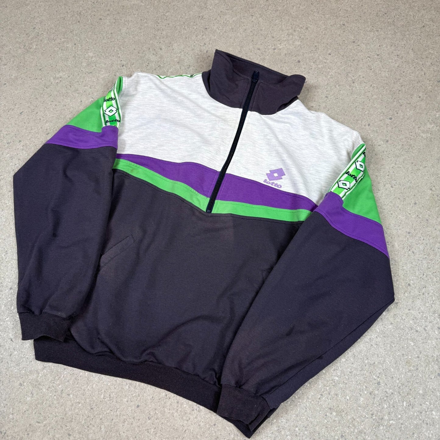 Lotto 1/4 Zip Jumper Large Grey White Multicolor 90s