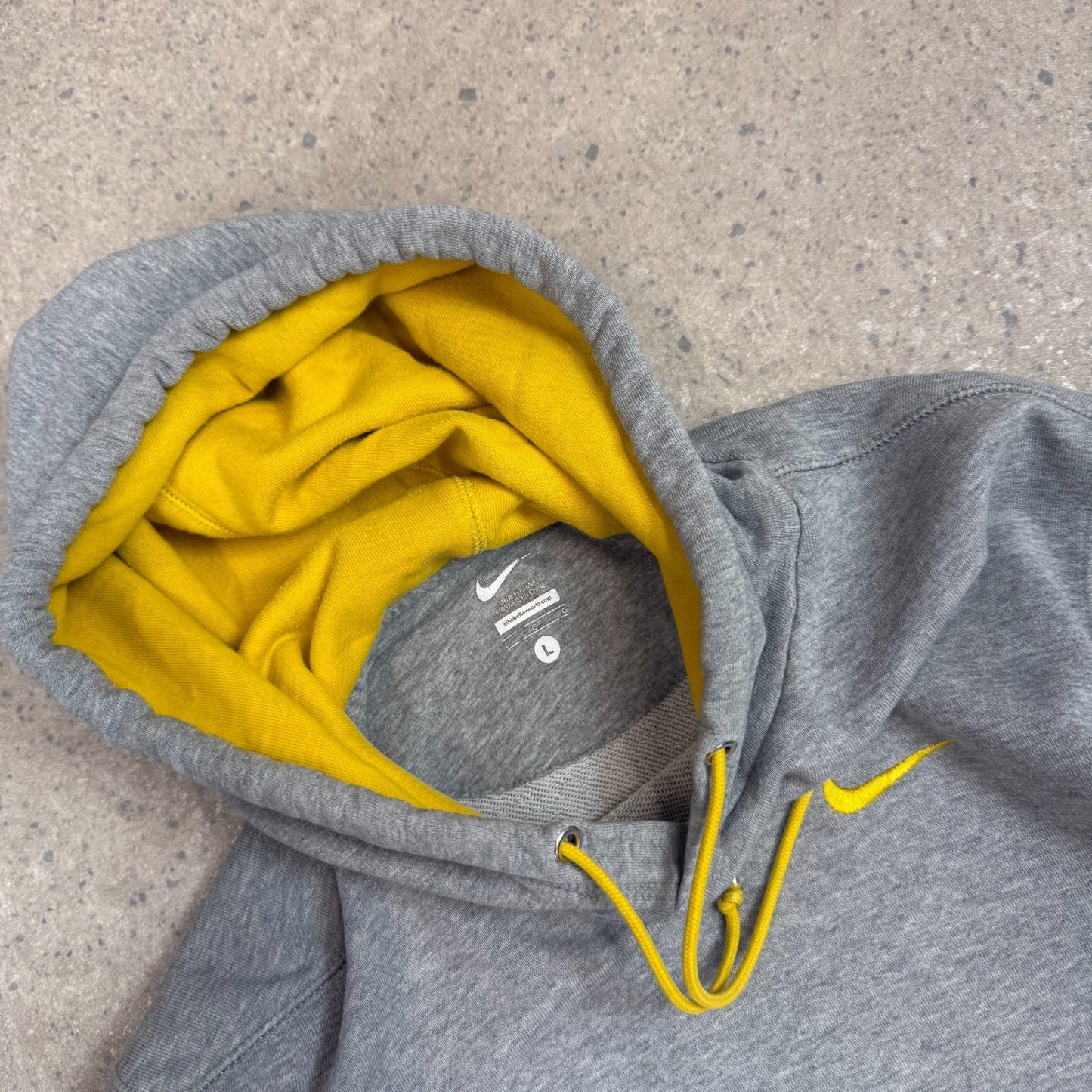 Nike Small Swoosh Hoodie Large Grey Embroidered Logo Y2K Hooded