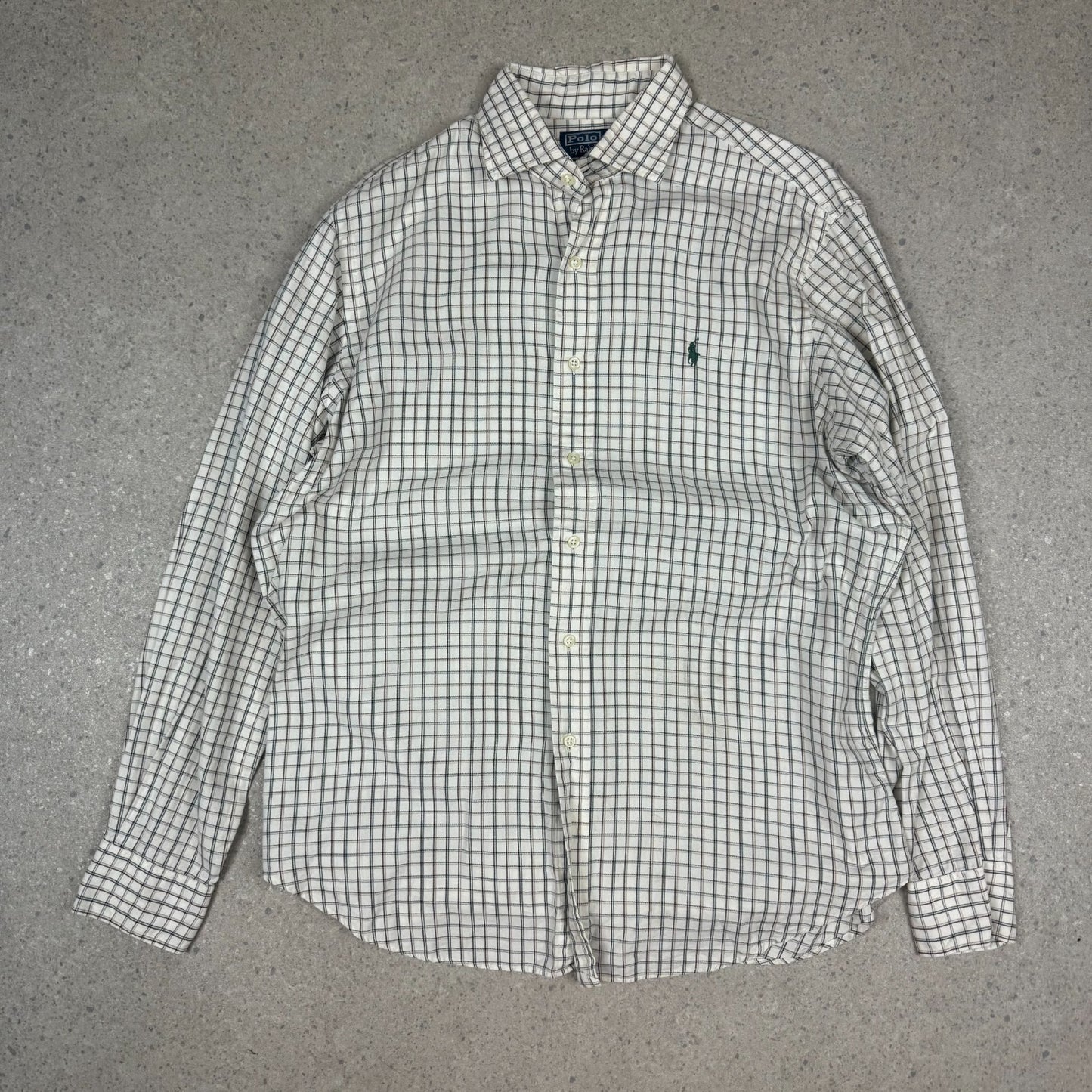 Ralph Lauren Shirt Large Classic Fit Cream Green Brown Check Long Sleeve