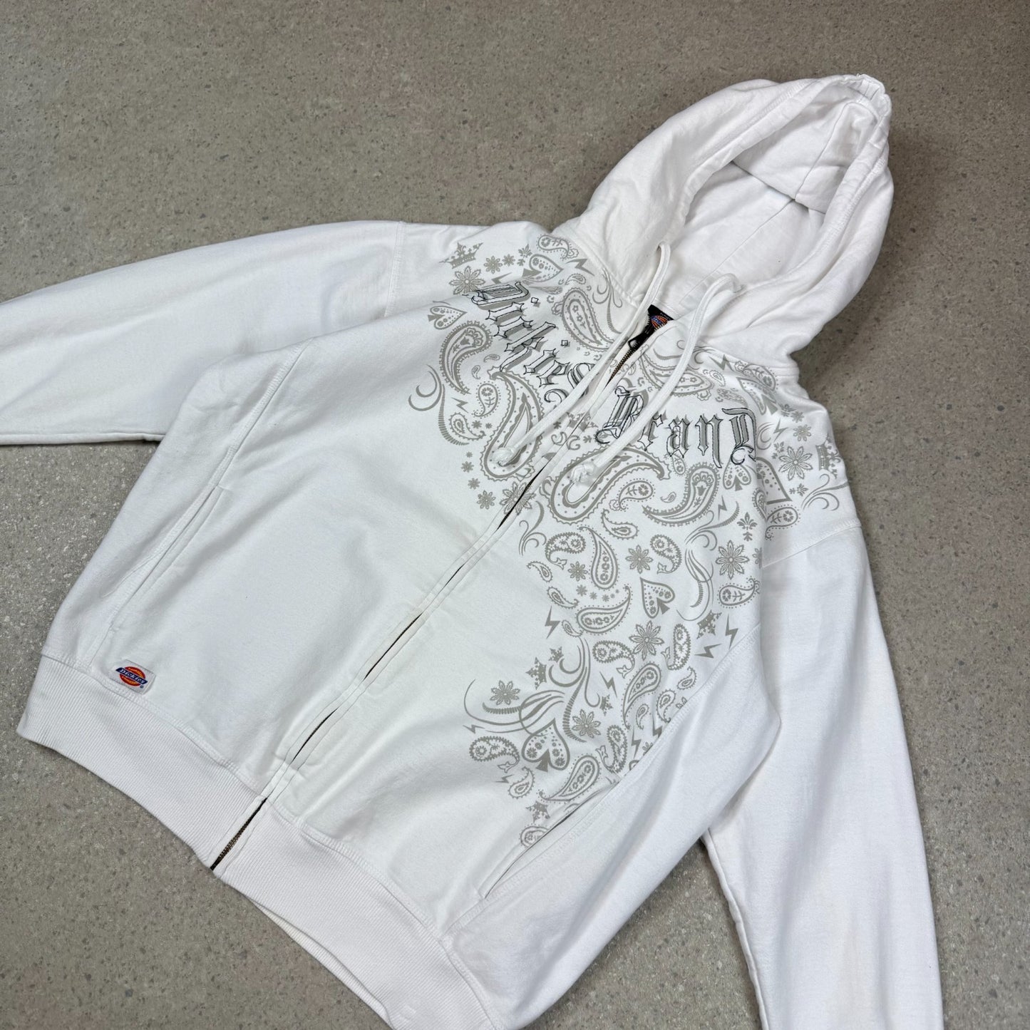 Dickies Zip Up Hoodie Large White Y2K Hooded