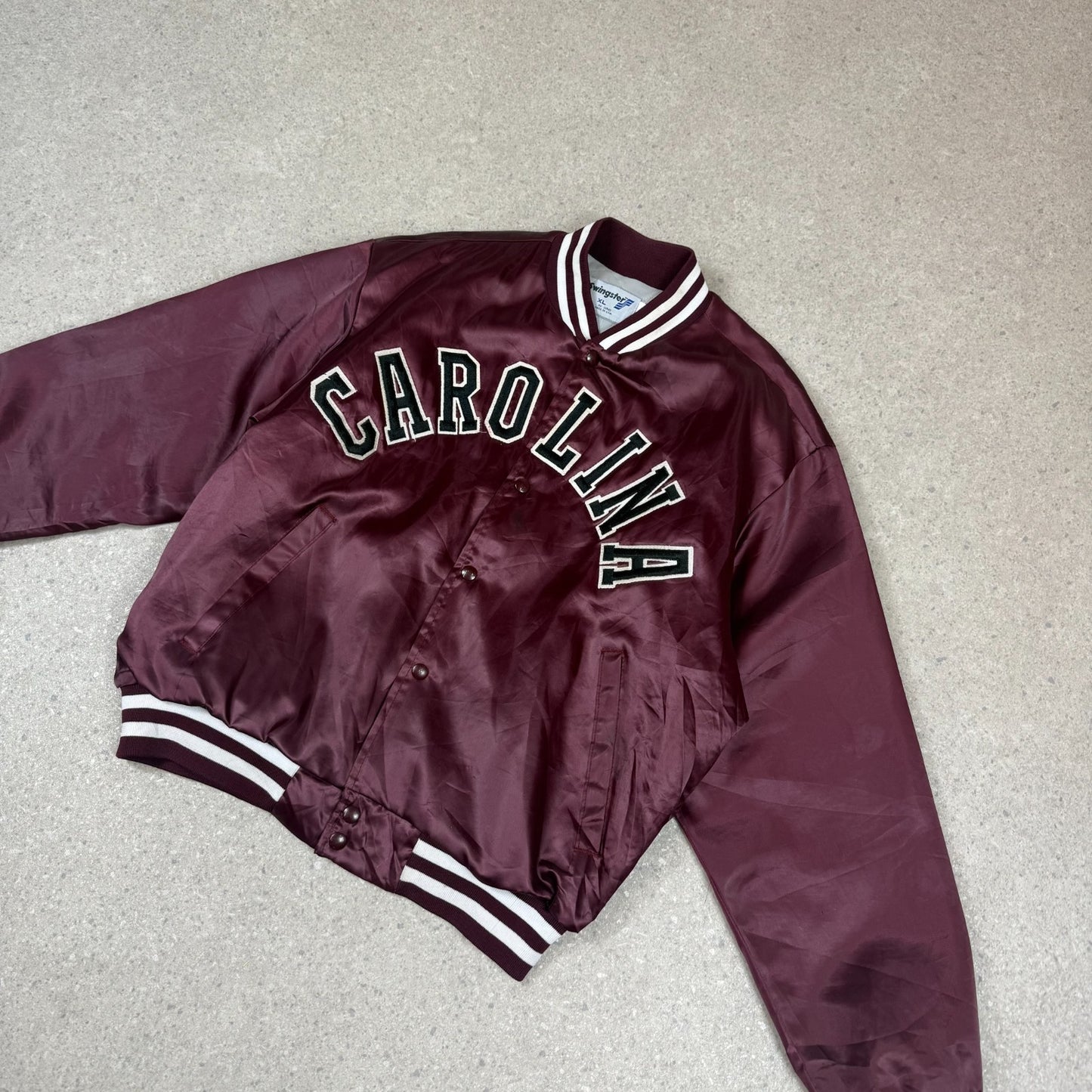 Carolina Swingster Bomber Jacket XL Burgundy Made in USA 90s Retro Satin