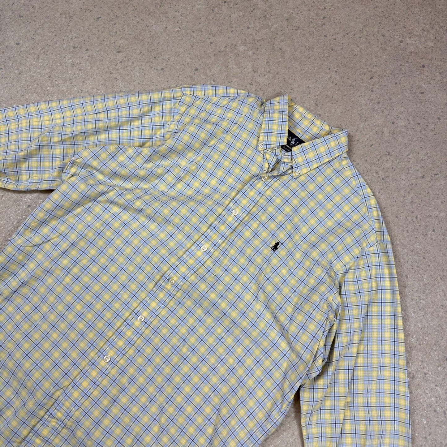 Ralph Lauren Shirt Medium Check Yellow Blue Embroidered Logo Long Sleeve