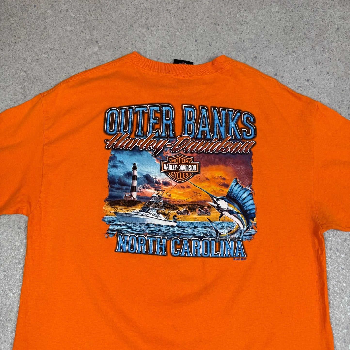 Harley Davidson T Shirt Large Orange North Carolina Outer Banks