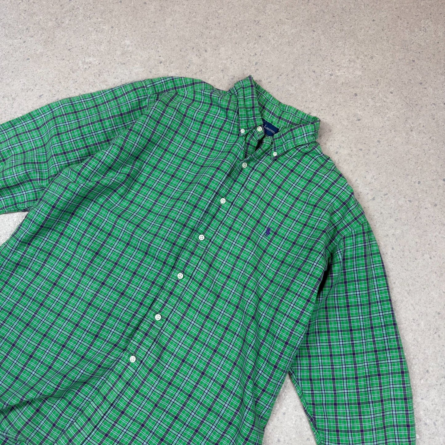 Ralph Lauren Shirt XL Green Check Cotton Embroidered Logo