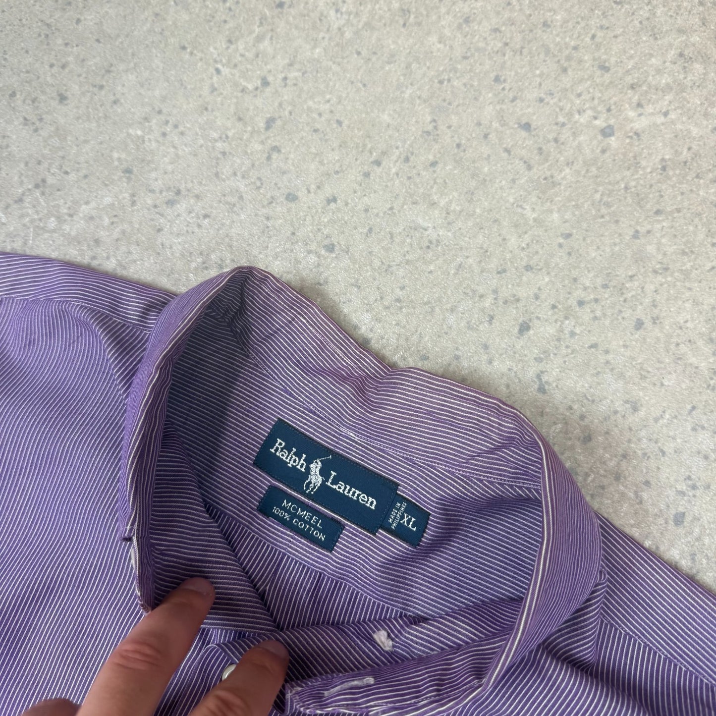 Ralph Lauren Shirt XL Purple Striped Embroidered Logo Long Sleeve