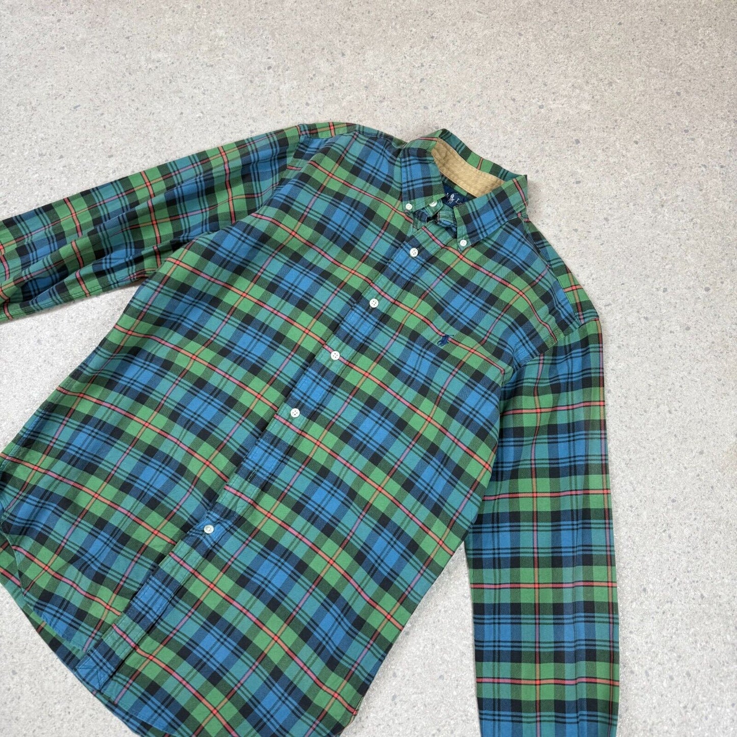 Ralph Lauren Shirt Small Green Blue Check Pattern Embroidered Logo Country Style