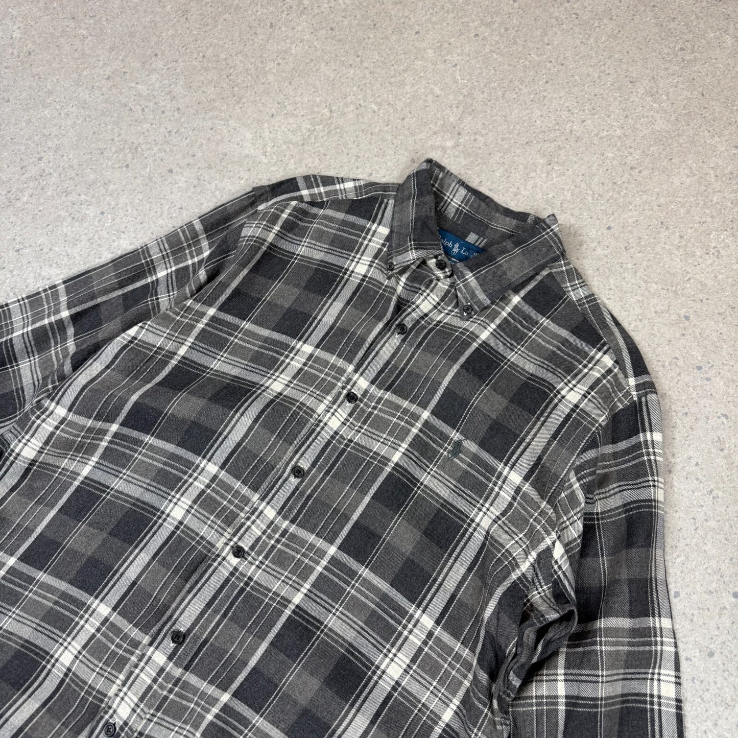 Ralph Lauren Flannel Shirt Large Cotton Grey Cream Colourway Embroidered Logo