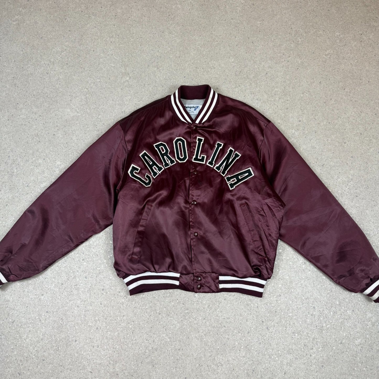 Carolina Swingster Bomber Jacket XL Burgundy Made in USA 90s Retro Satin