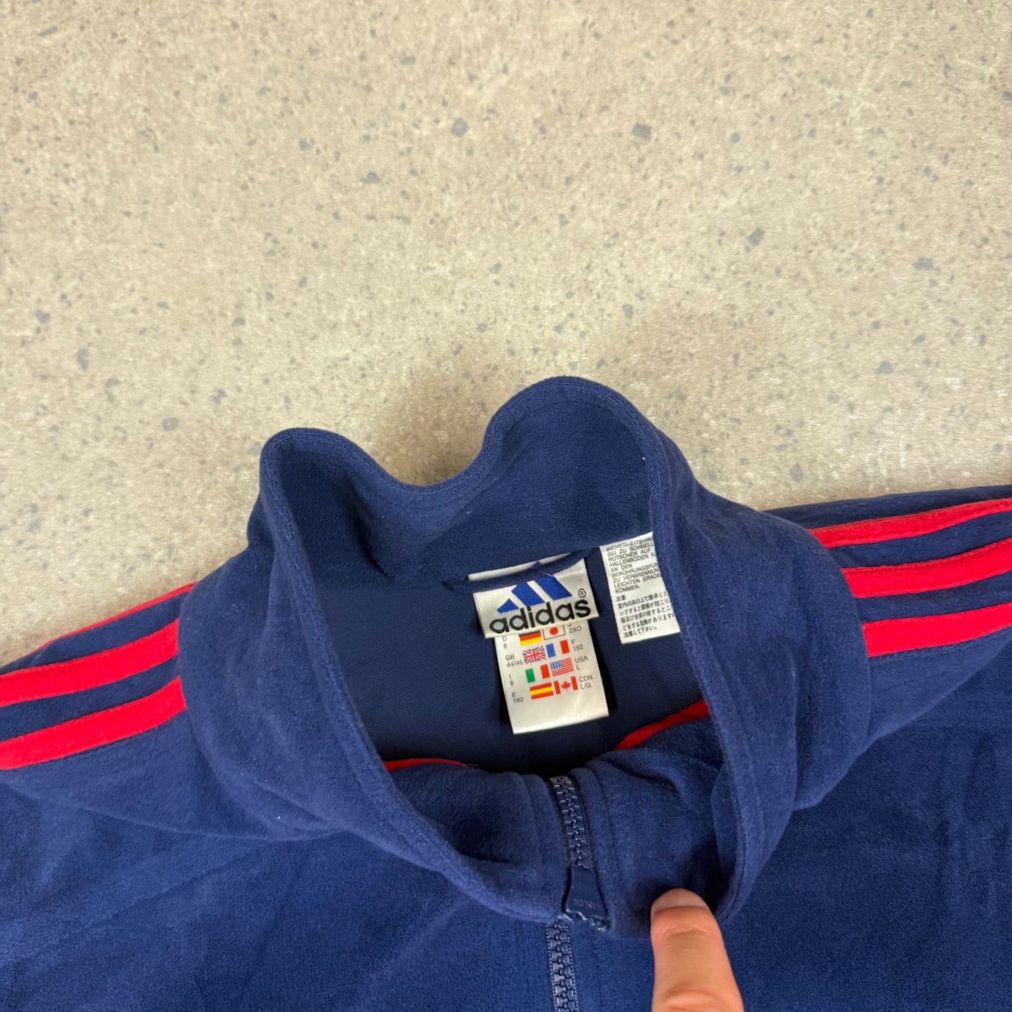 Adidas Velour Windbreaker Jacket Large Blue 90s Zip Up Logo