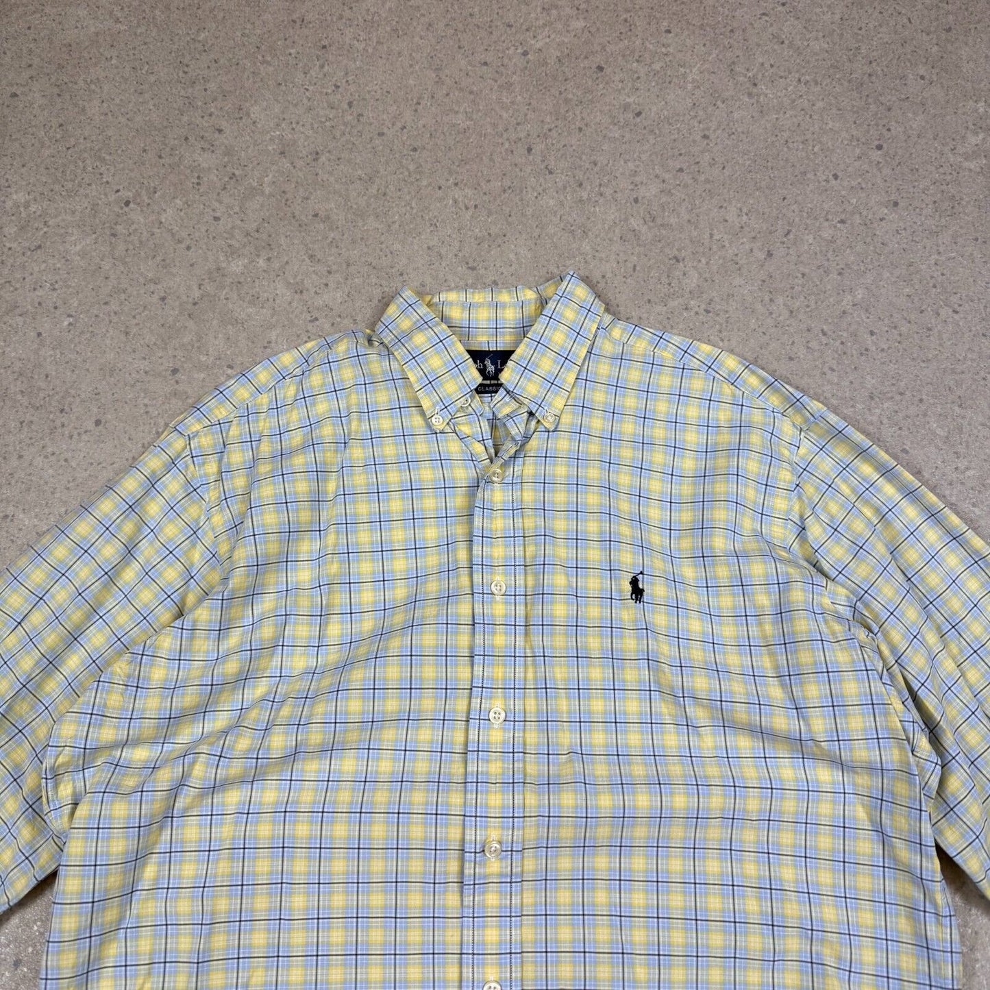 Ralph Lauren Shirt Medium Check Yellow Blue Embroidered Logo Long Sleeve