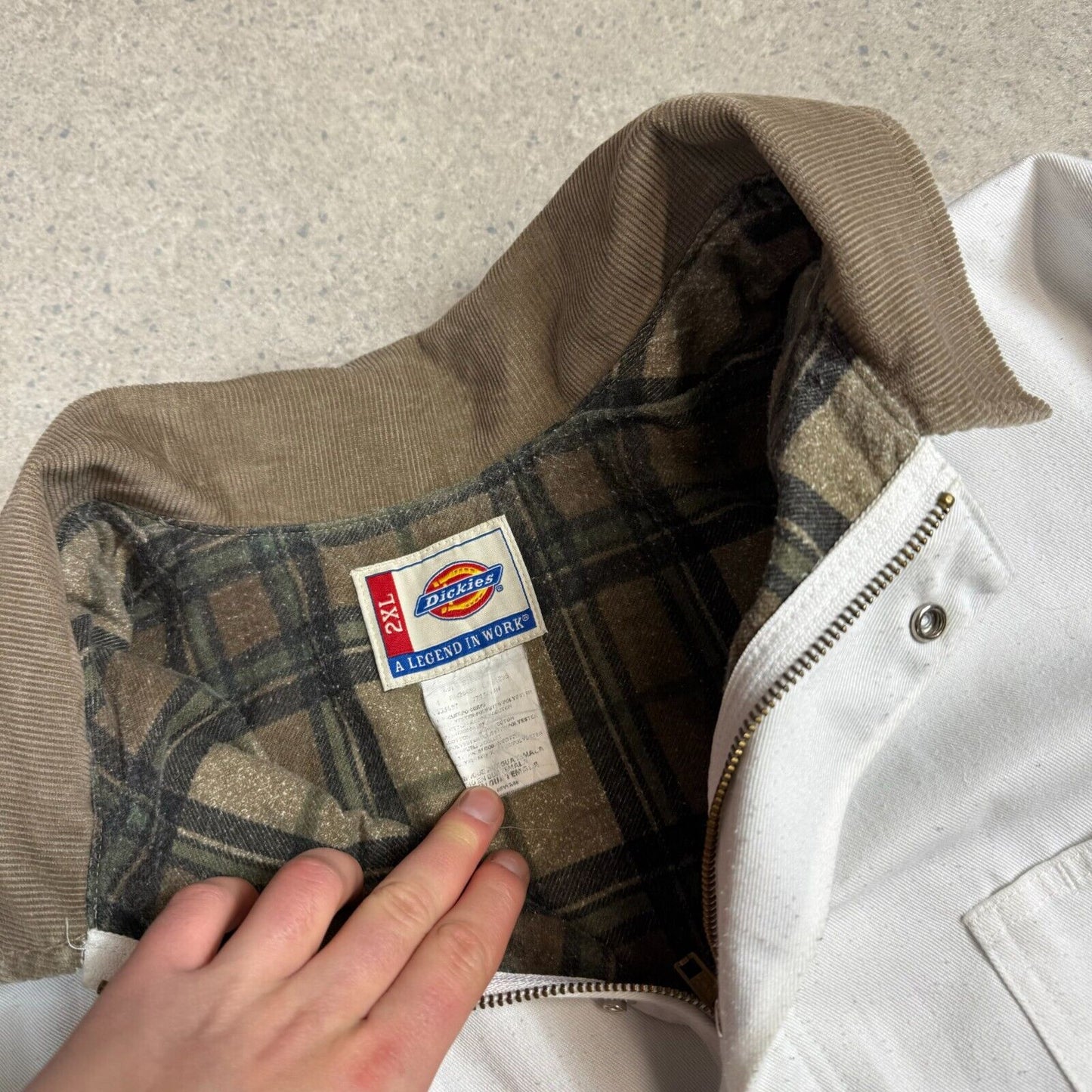 Dickies Workwear Jacket XL White Flannel Lined Embroidered Logo Pocket