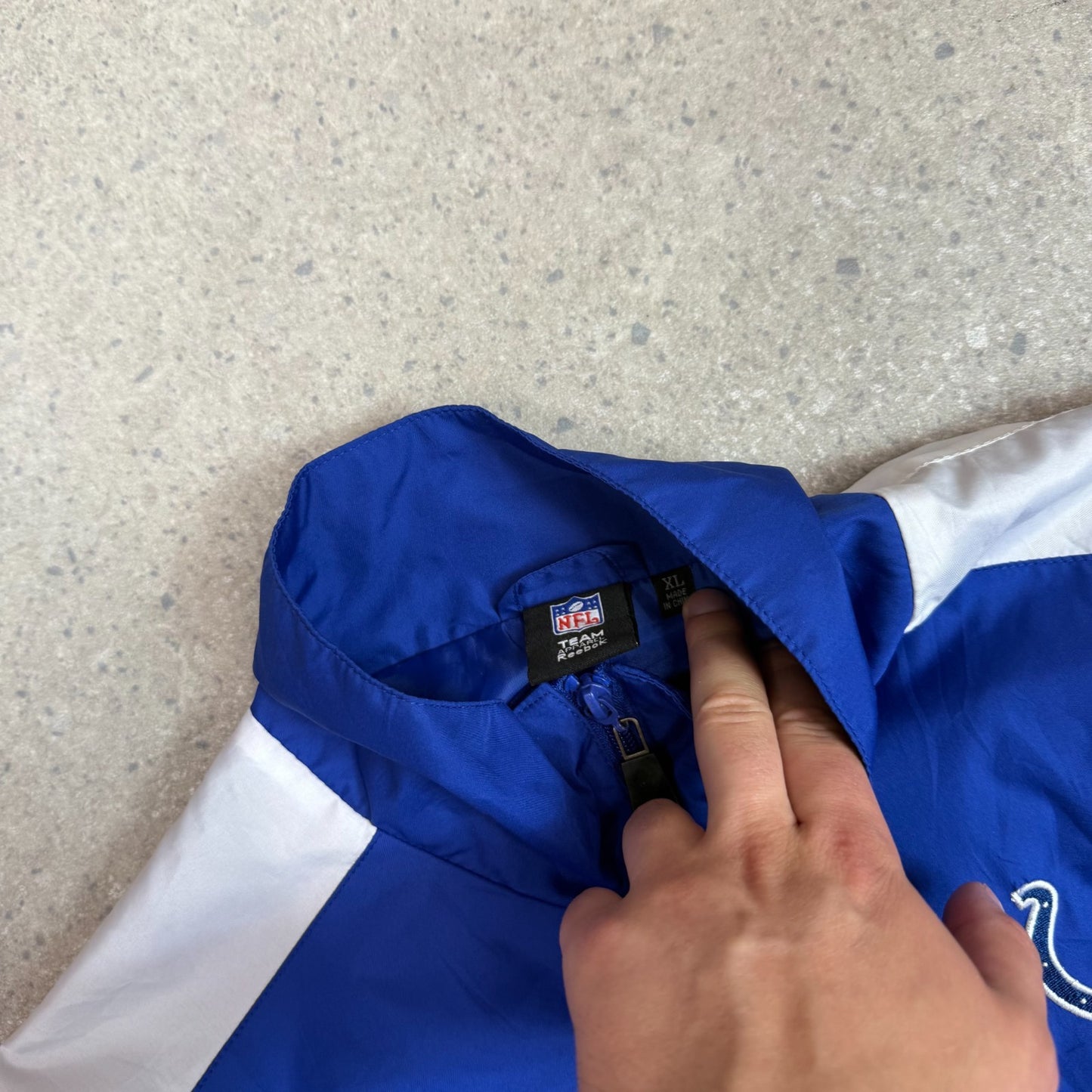 NFL Colts Windbreaker Jacket XL Blue Grey Embroidered Logo Zip Up