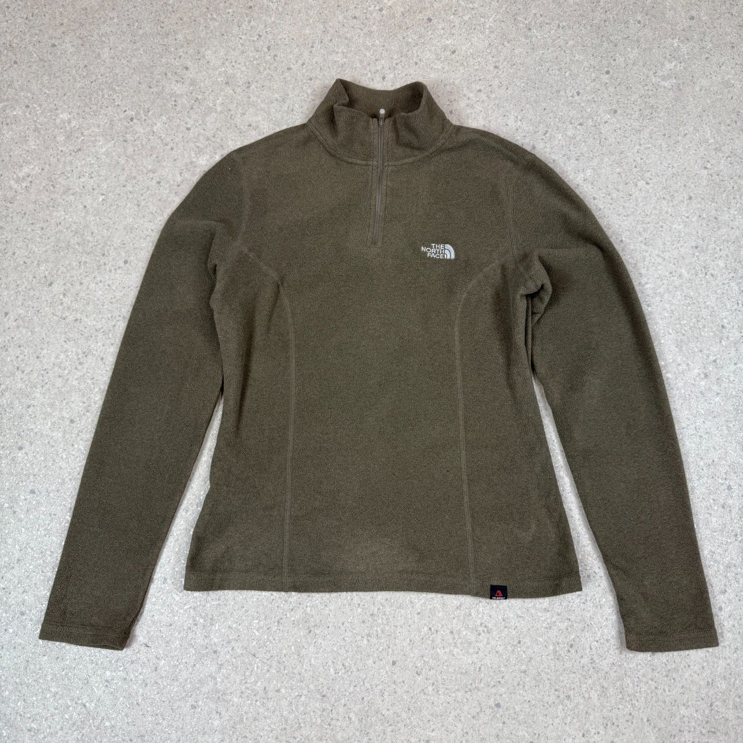 North Face Fleece 1/4 Zip Small Womens Khaki Embroidered Logo Polartec