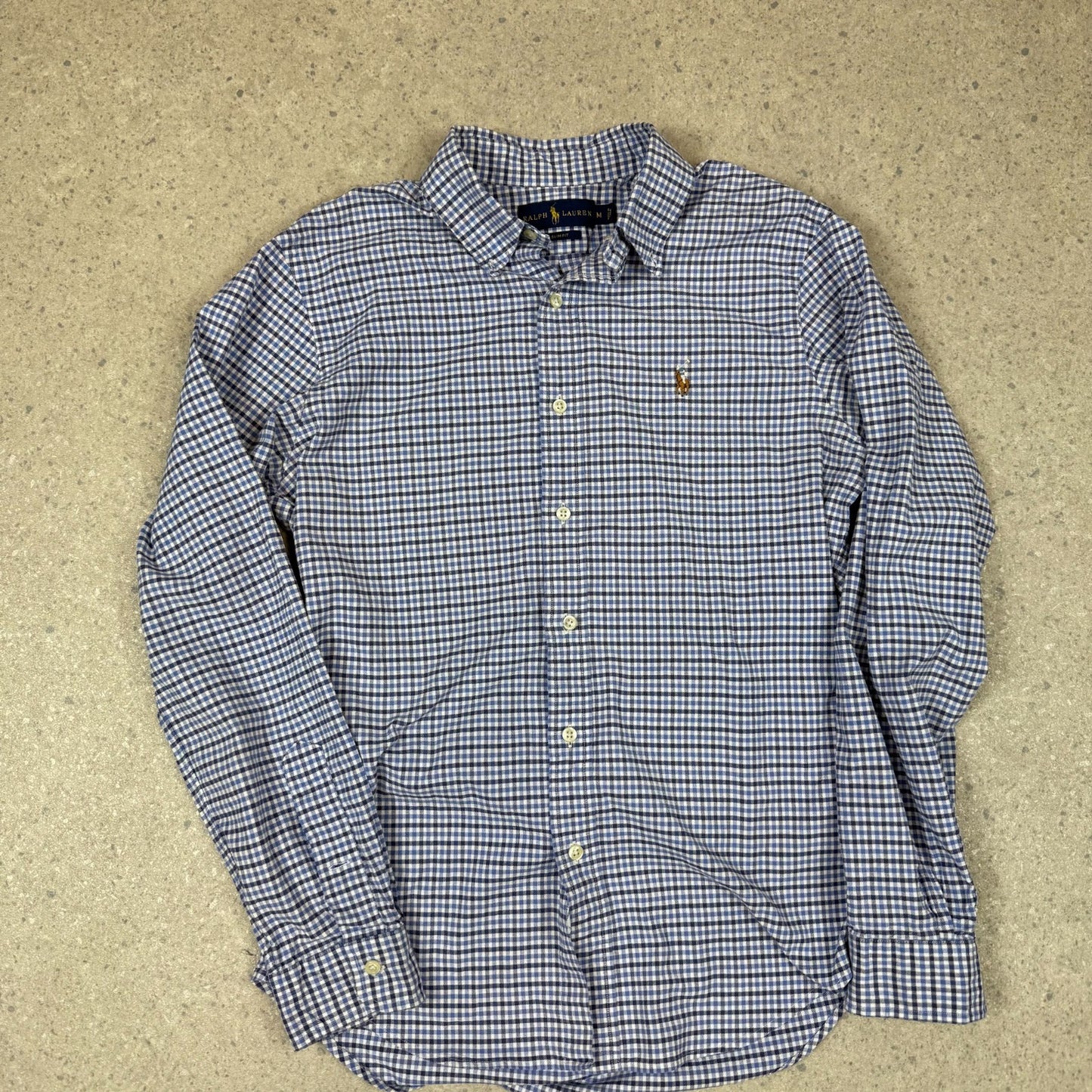 Ralph Lauren Shirt Medium Blue Slim Fit Check Long Sleeve
