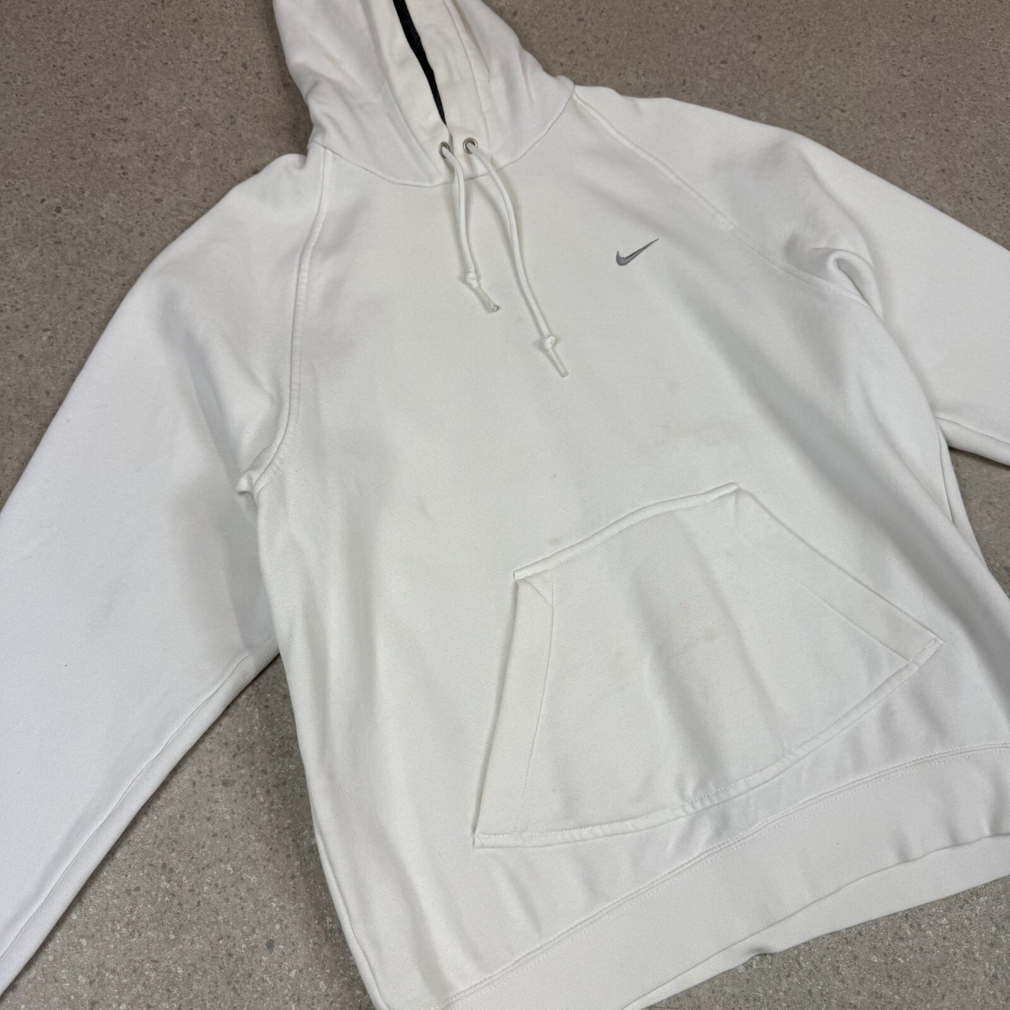 Nike Small Swoosh Hoodie Medium White Embroidered Swoosh Silver Tag Y2K