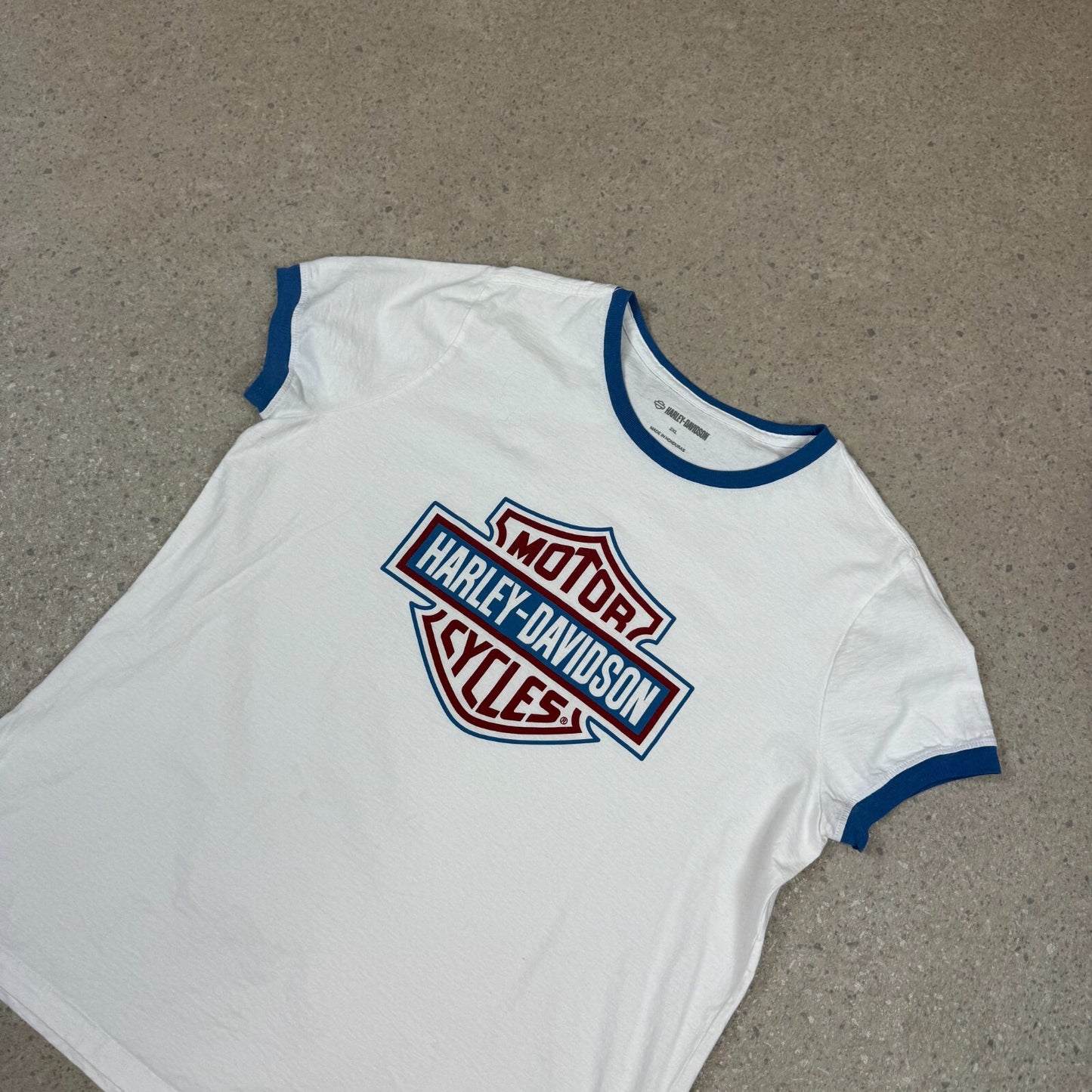 Harley Davidson Ringer T Shirt XL White Blue Motor Cycles