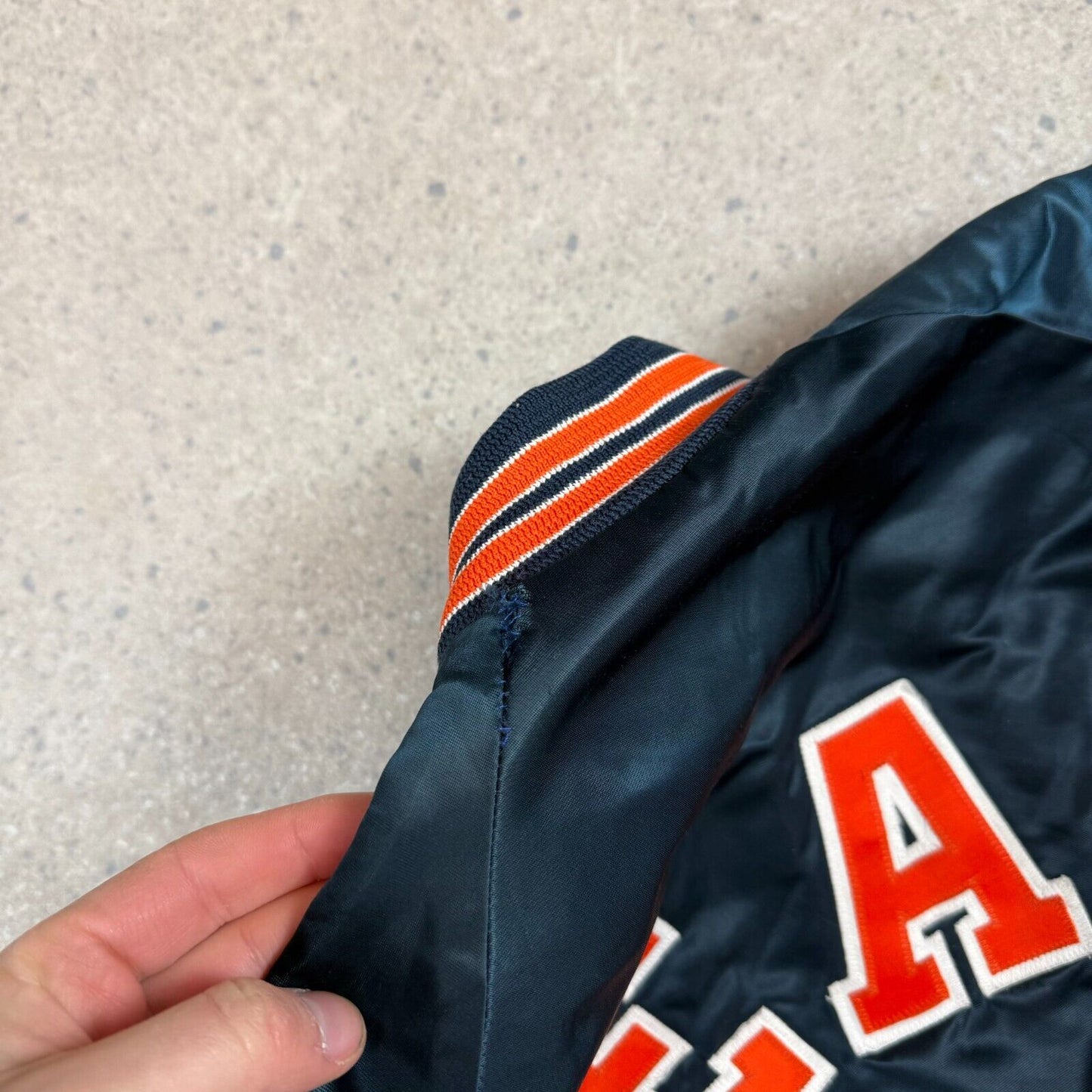 Chicago Bears Chalk Line Varsity Jacket Large Bomber Navy Orange 90s USA