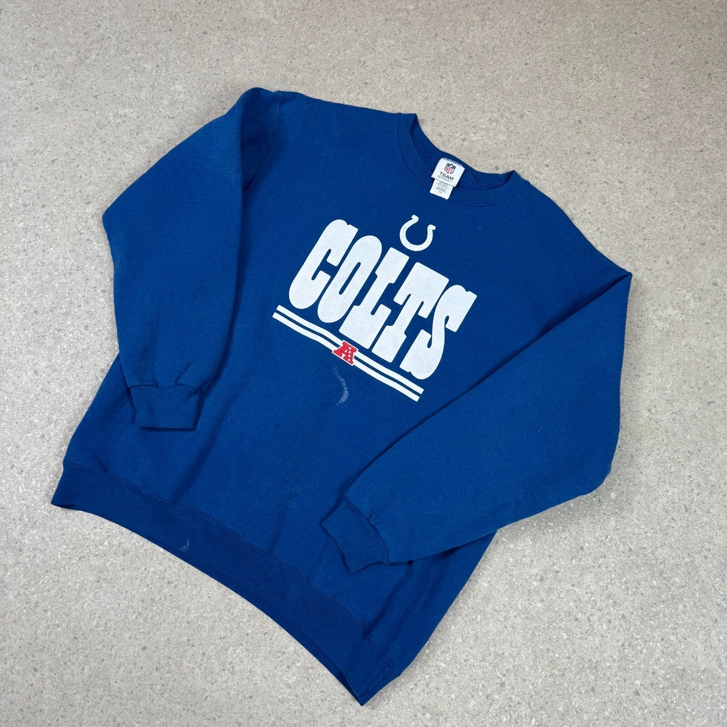 Colts NFL Sweater Large Blue Colourway Vintage Spell Out Logo Long Sleeve