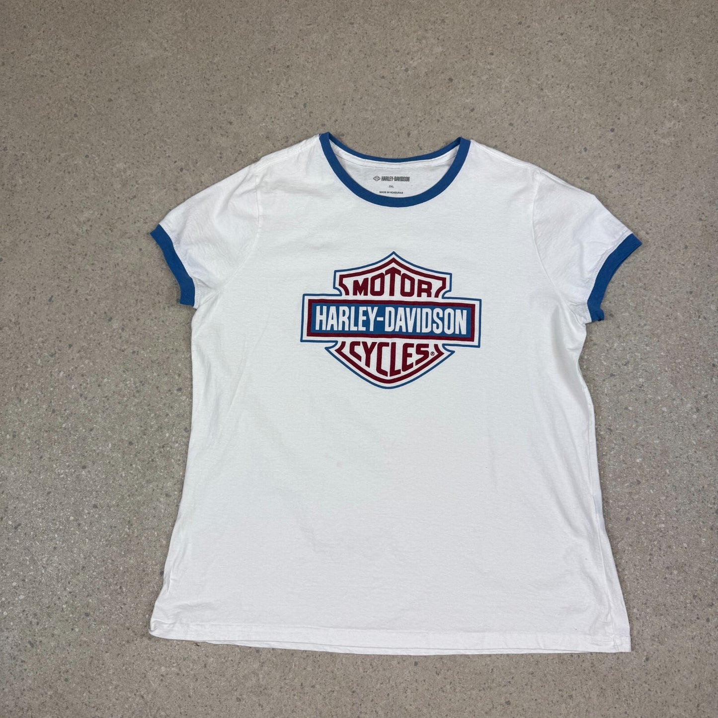 Harley Davidson Ringer T Shirt XL White Blue Motor Cycles