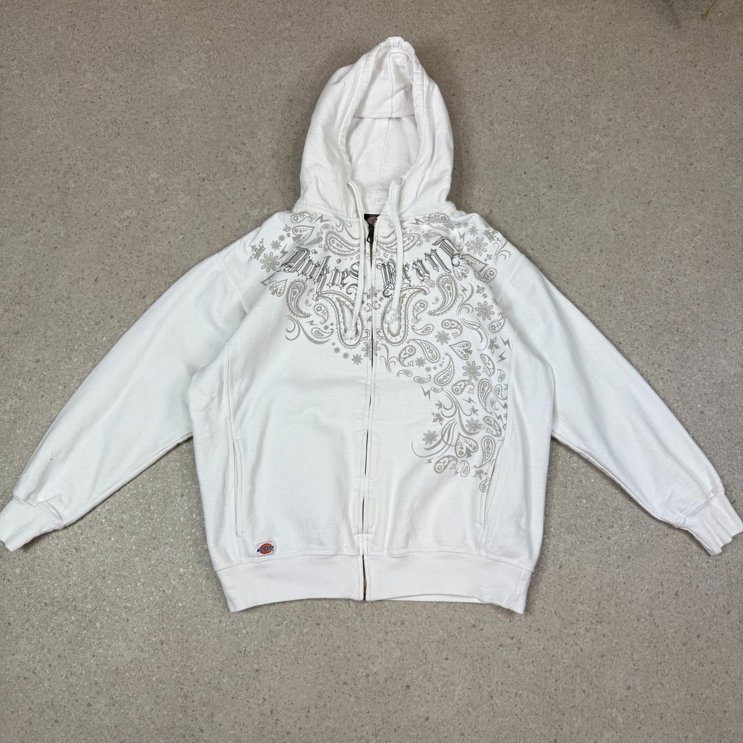 Dickies Zip Up Hoodie Large White Y2K Hooded