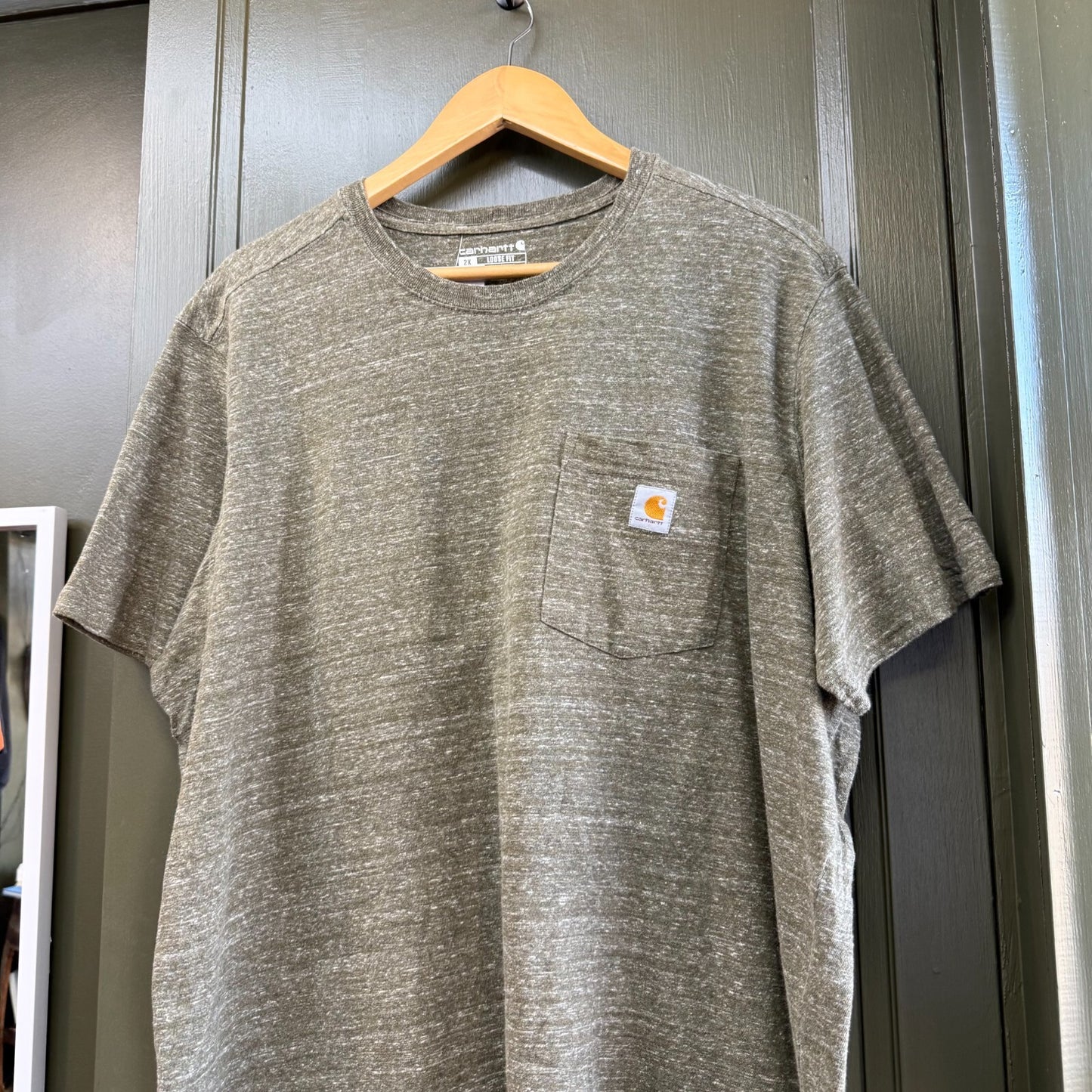 Carhartt T Shirt XL Khaki Speckled Colour Pocket Logo Relaxed Fit