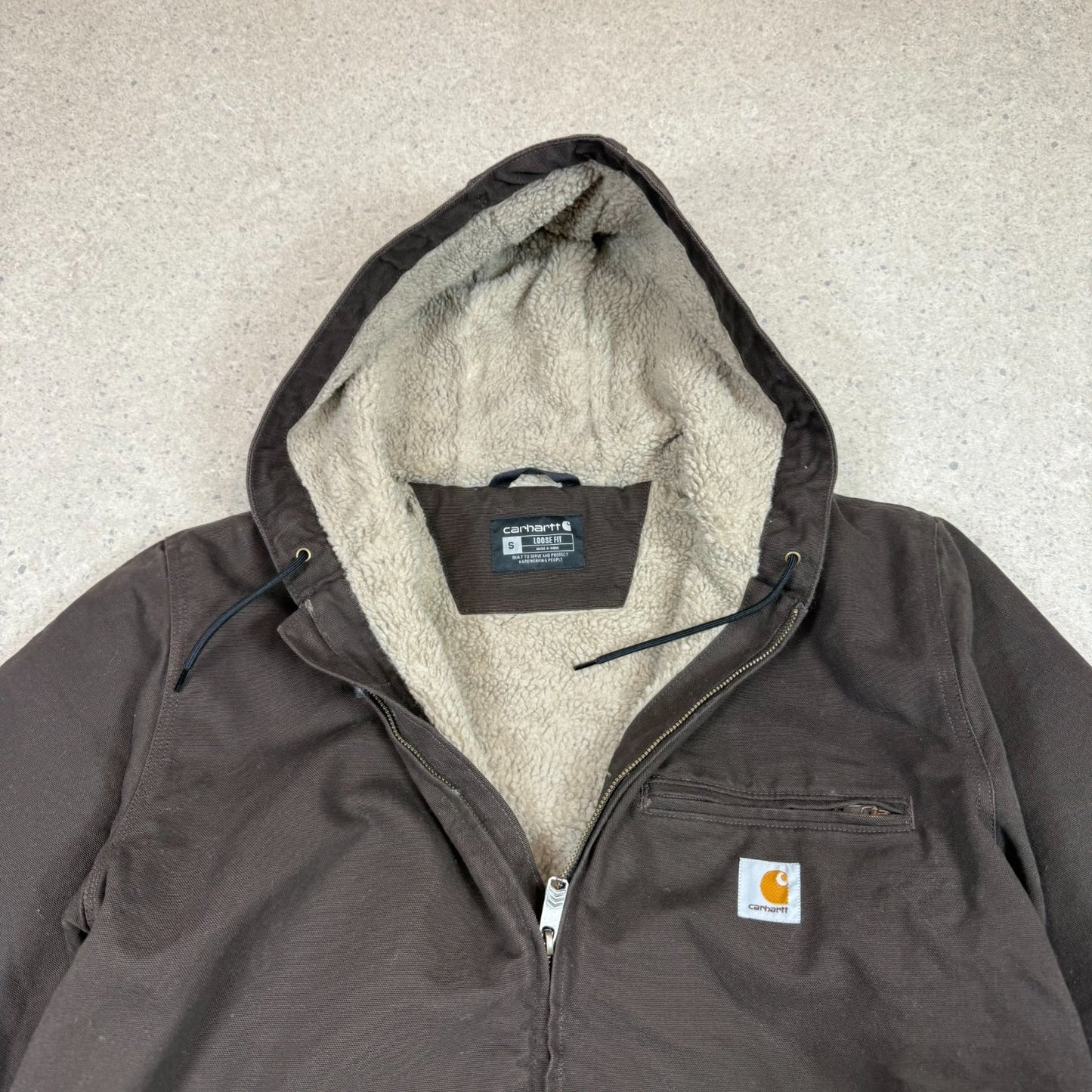 Carhartt Sherpa Active Jacket Small Loose Fit Brown Colourway Embroidered Logo