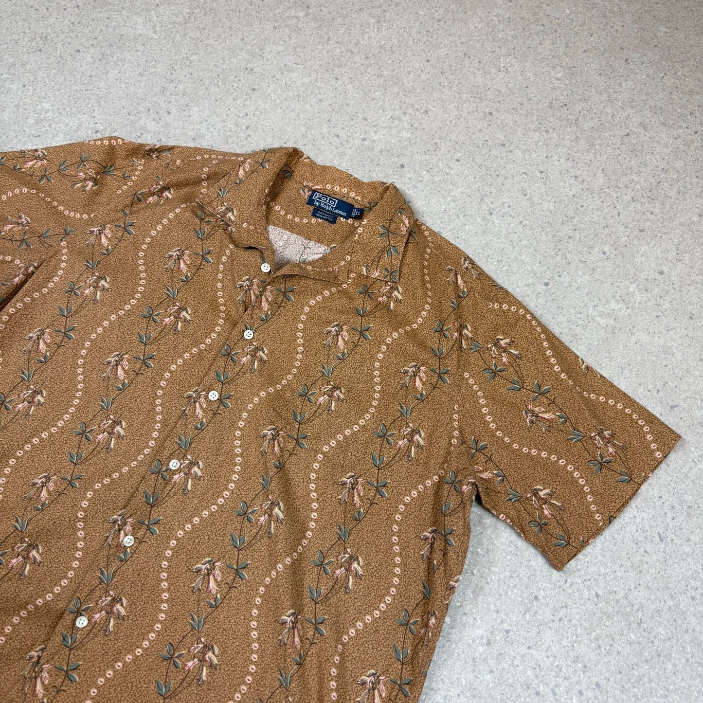 Ralph Lauren Shirt XL Brown Summer Short Sleeve Tropical Print Rare