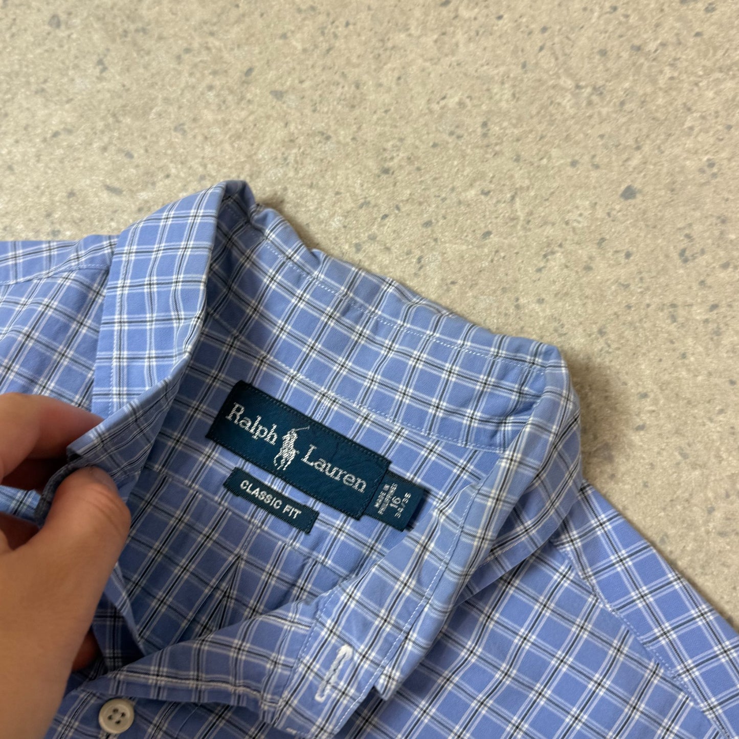 Ralph Lauren Check Shirt Large Blue 16” Collar Embroidered Logo Check