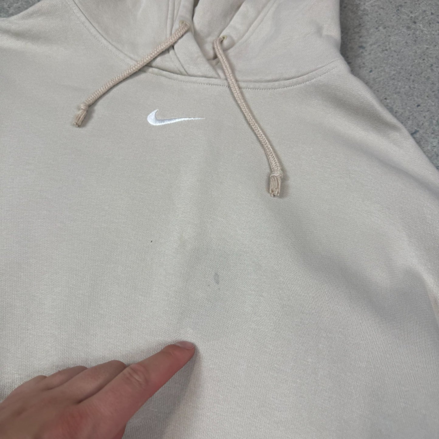 Nike centre Swoosh Hoodie Large Beige Embroidered Logo Boxy Fit Hooded