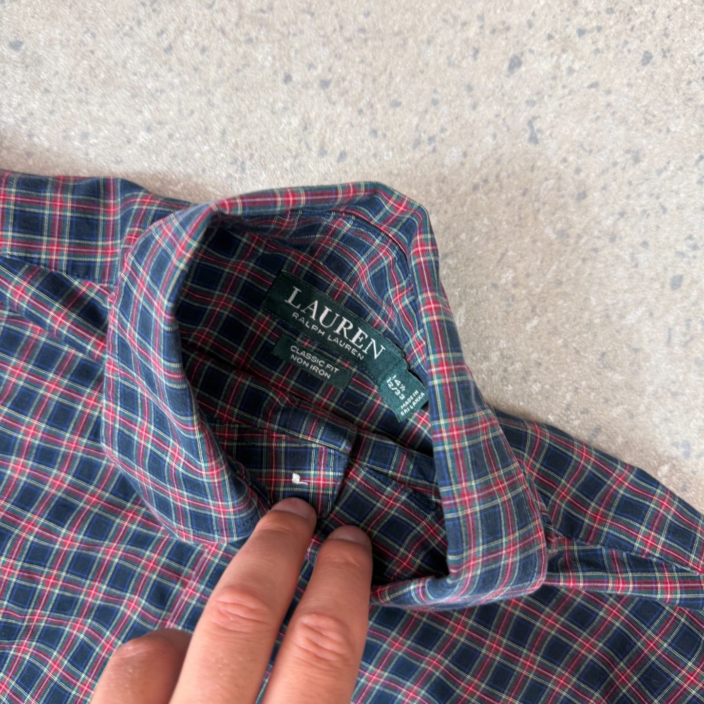 Ralph Lauren Shirt 14.5” Check Long Sleeve Navy Blue Red
