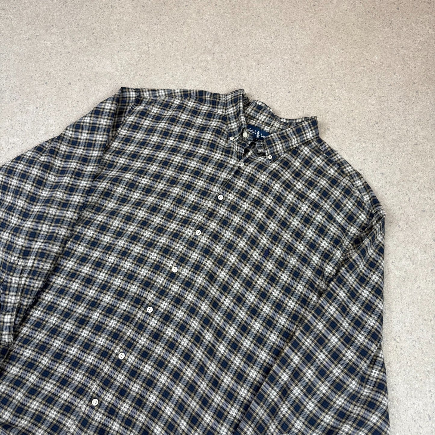 Ralph Lauren Shirt 3XL Navy Yellow Check Cotton Button Down