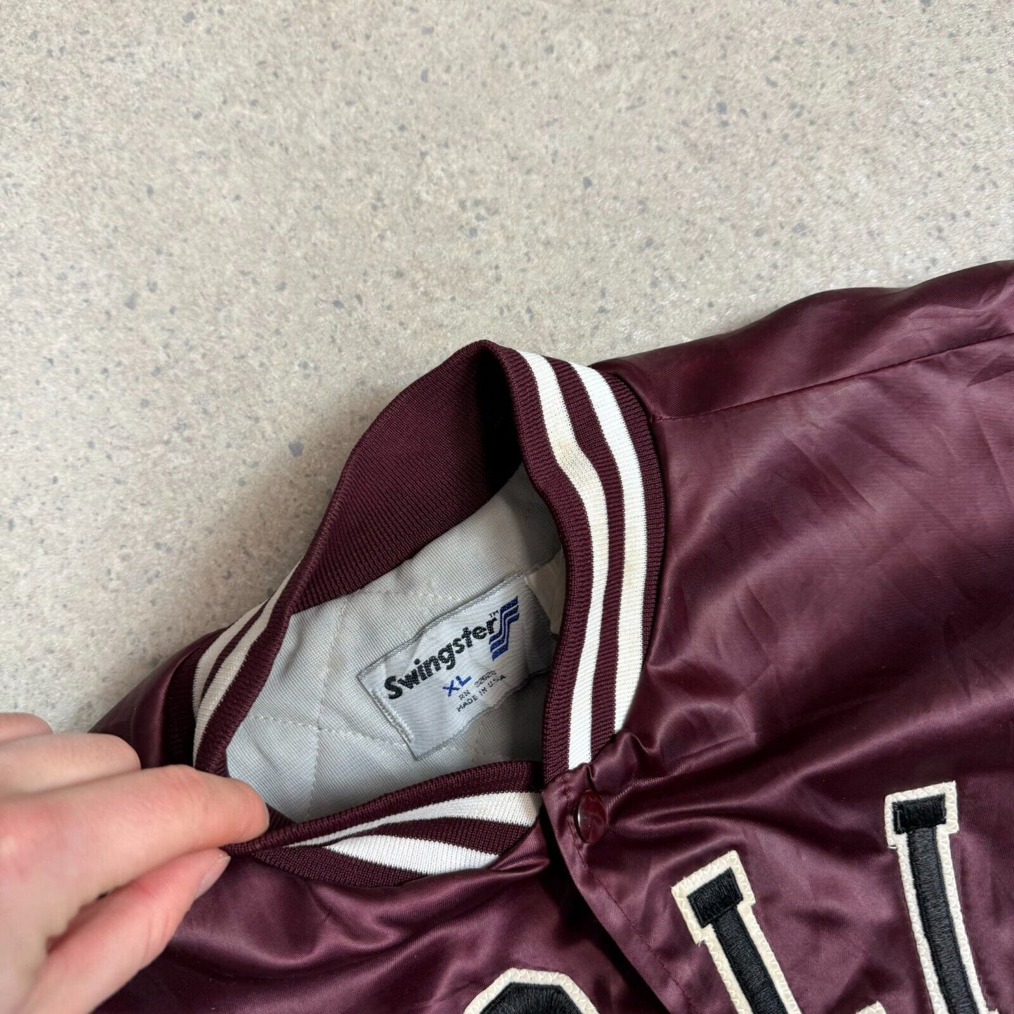Carolina Satin Varsity Jacket XL Burgundy Swing Ster USA Vintage 90s Rare