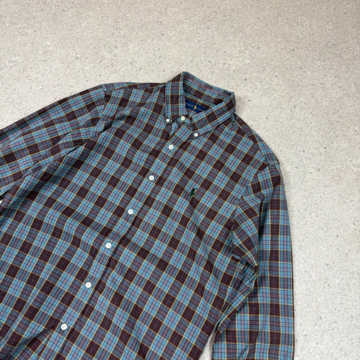Ralph Lauren Check Shirt Medium Blue / Brown Colourway Embroidered Logo