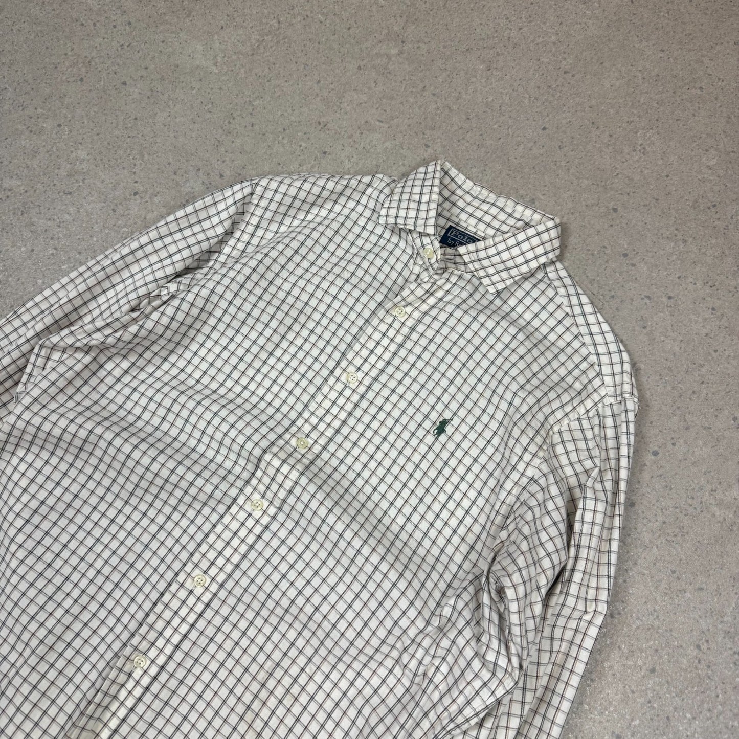 Ralph Lauren Shirt Large Classic Fit Cream Green Brown Check Long Sleeve