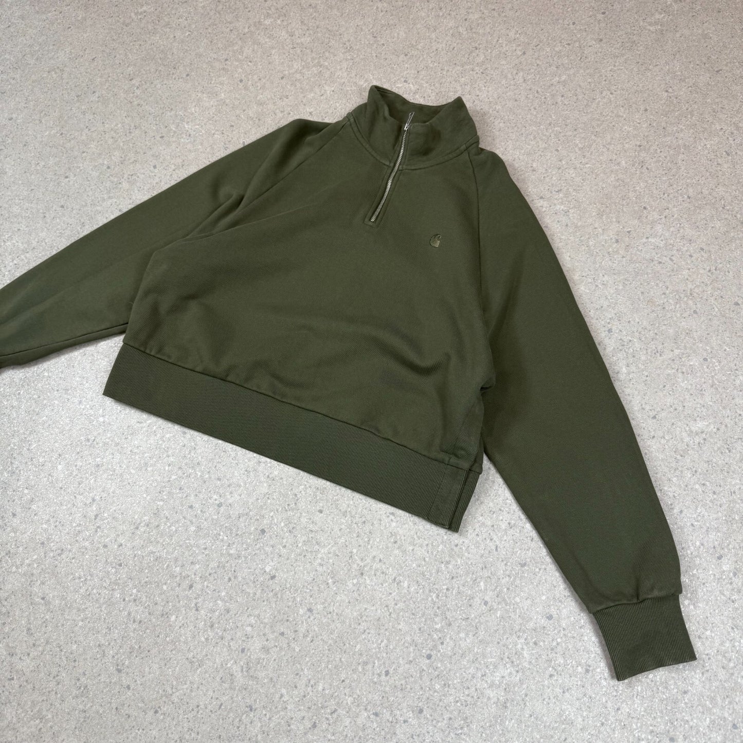 Carhartt 1/4 Zip Jumper XS Khaki Embroidered Logo Women Boxy Fit Long Sleeve