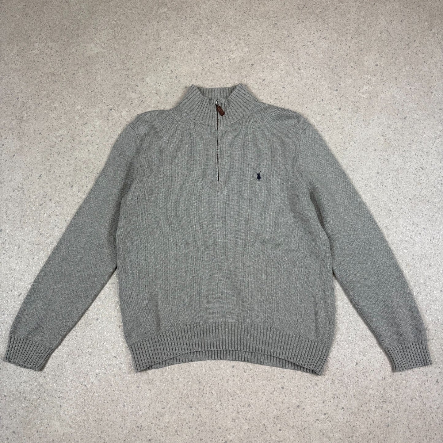 Ralph Lauren 1/4 Zip Jumper Large Grey Colourway Embroidered Logo Cotton
