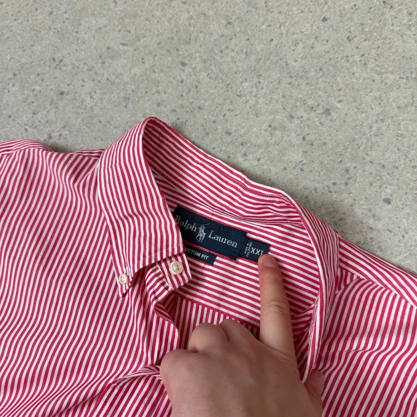 Ralph Lauren Shirt XXL Pink White Striped Embroidered Logo Button Down