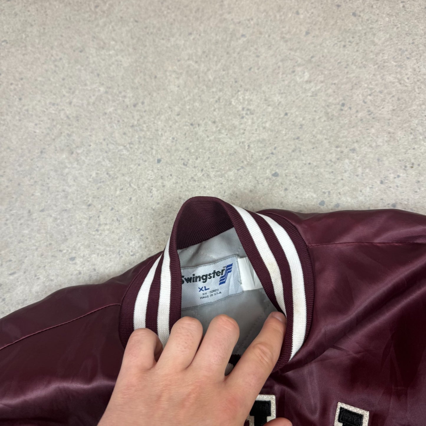 Carolina Swingster Bomber Jacket XL Burgundy Made in USA 90s Retro Satin