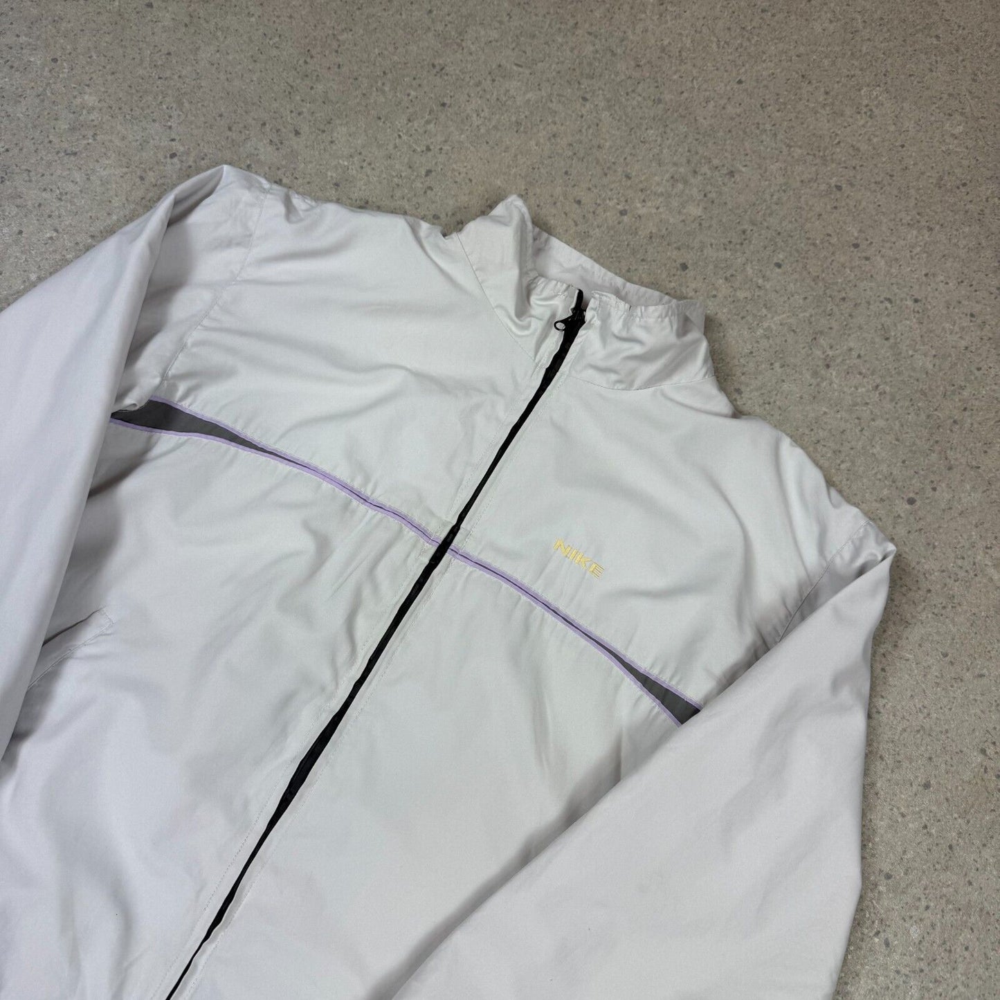 Nike Track Jacket Large Cream Pink Stripe Embroidered Logo Spanish 90s Zip Up