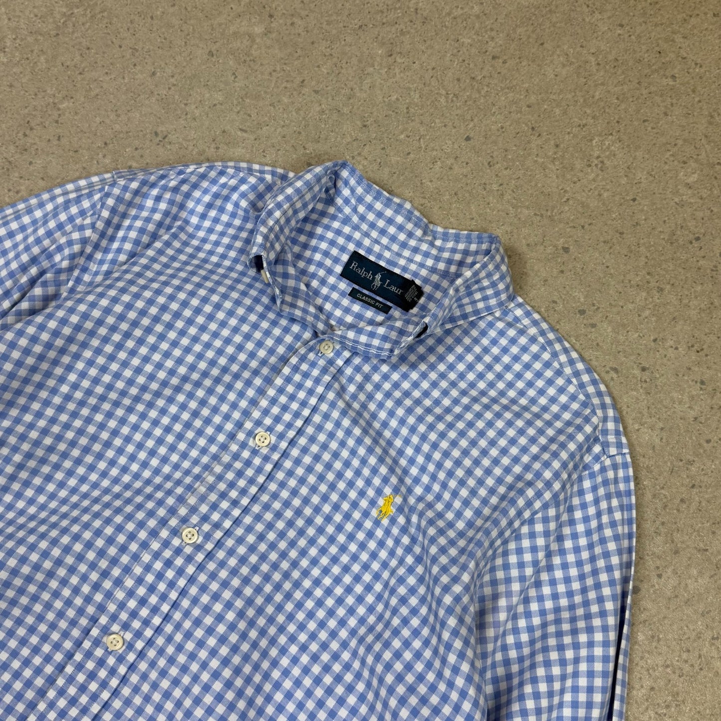 Ralph Lauren Check Shirt Medium Blue White Embroidered Logo Long Sleeve
