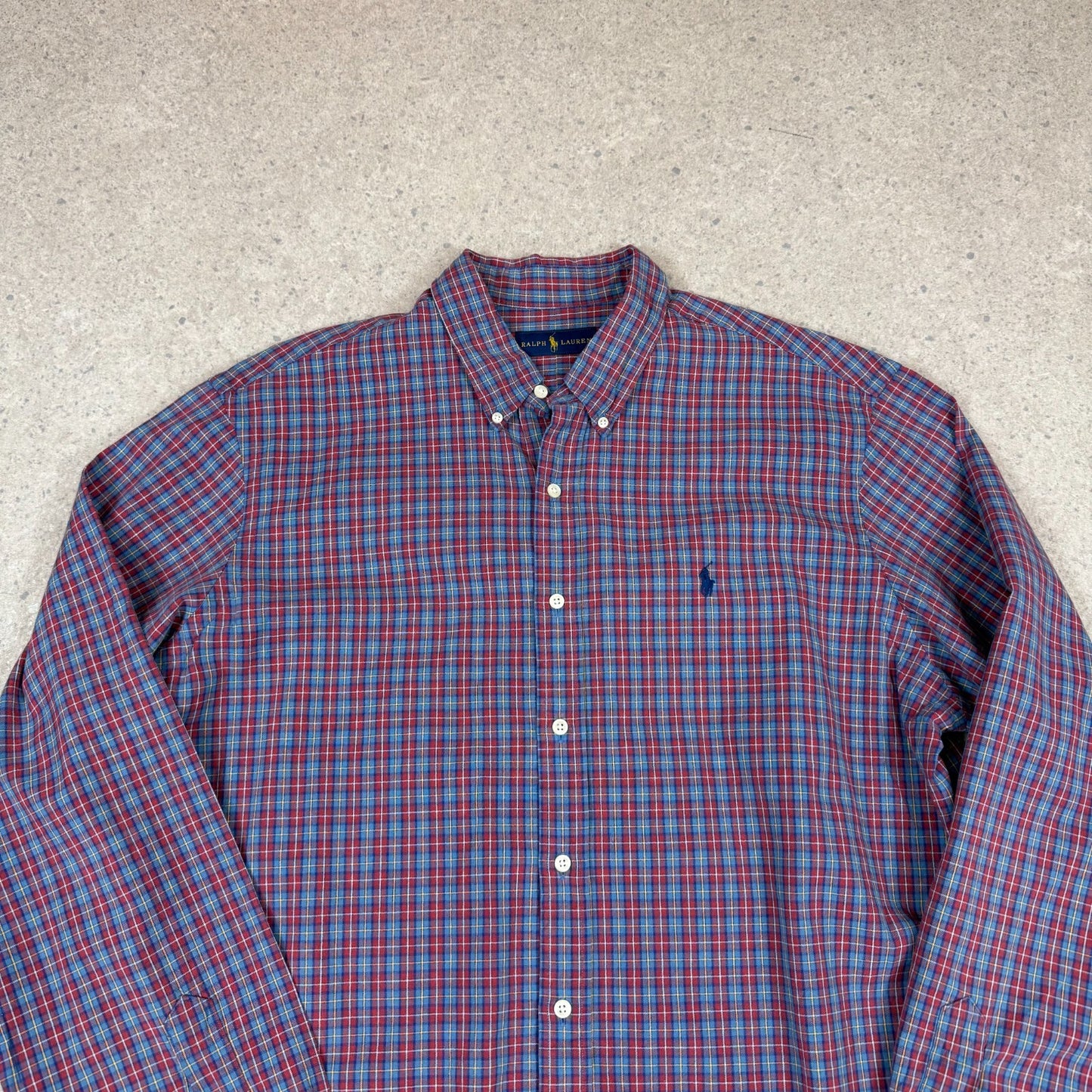 Ralph Lauren Shirt 2XL Red Blue Check Button Down Long Sleeve