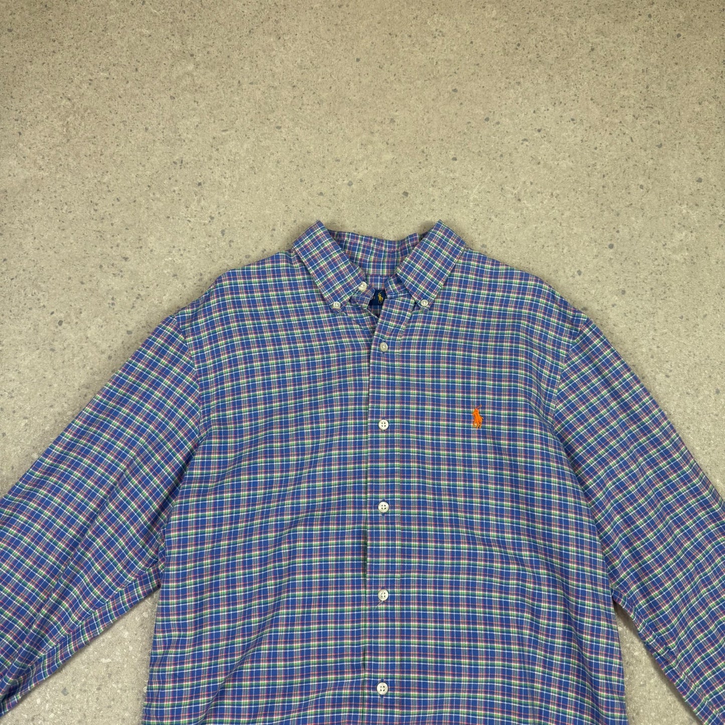 Ralph Lauren Shirt Medium Check Navy Orange Colourway