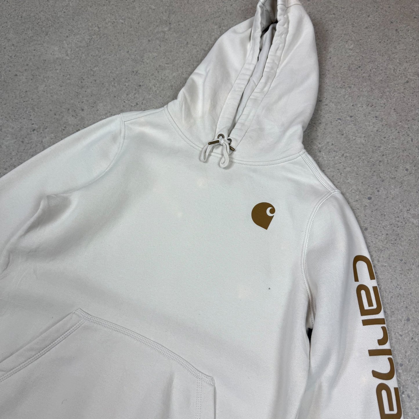 Carhartt Hoodie Medium Cream Women’s Brown Spelllout