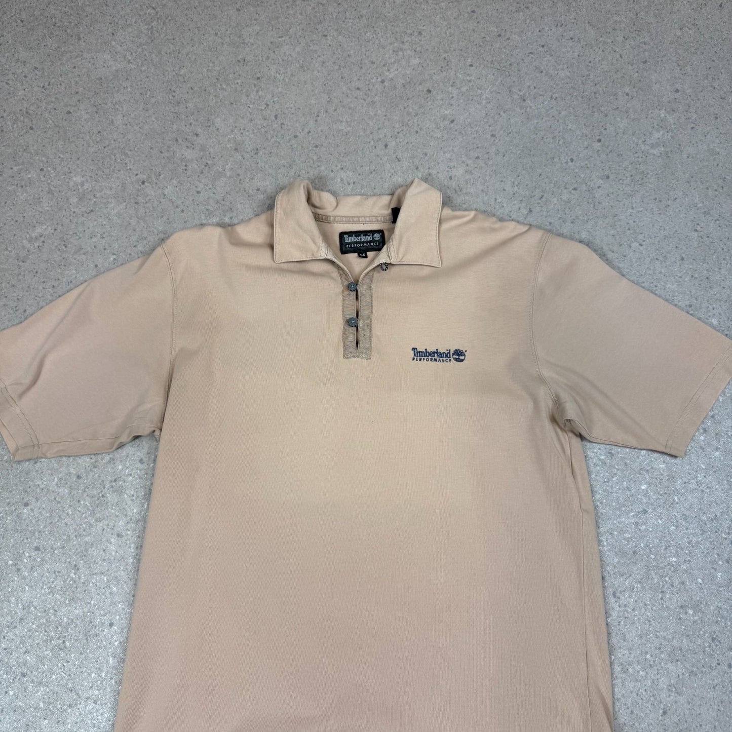 Timberland Polo Shirt Large Beige Colourway Embroidered Logo Short Sleeve
